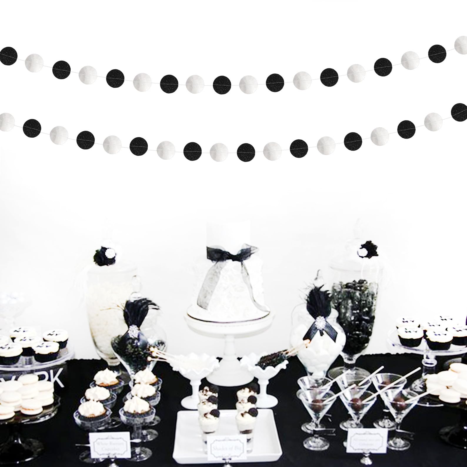Serpentinas de decoración de fiesta de graduación de cumpleaños negro y plateado, guirnalda de papel colgante de 52 pies, despedida de soltera, boda, baby shower, suministros de Año Nuevo, decoración