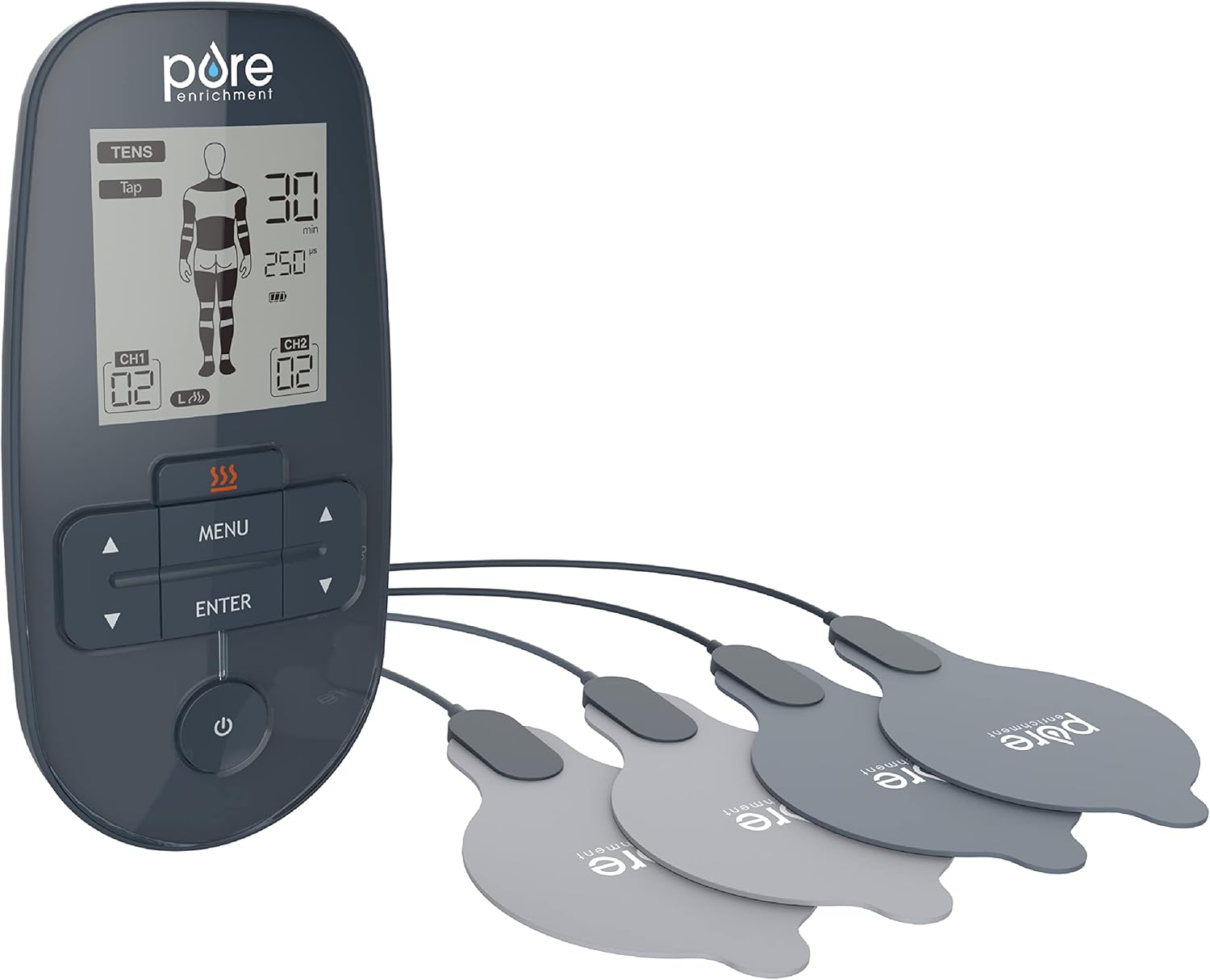 Pure Enrichment PurePulse Trio TENS & EMS Muscle Stimulator + Heat – Advanced Relief with 9 TENS Modes, 7 EMS Modes, 2 Heat Settings, Dual Channels + Convenient Portable Belt Clip & Storage Bag Pure Enrichment PurePulse Trio TENS & EMS Muscle Stimulator + Heat – Advanced Relief with 9 TENS Modes, 7 EMS Modes, 2 Heat Settings, Dual Channels + Convenient Portable Belt Clip & Storage Bag