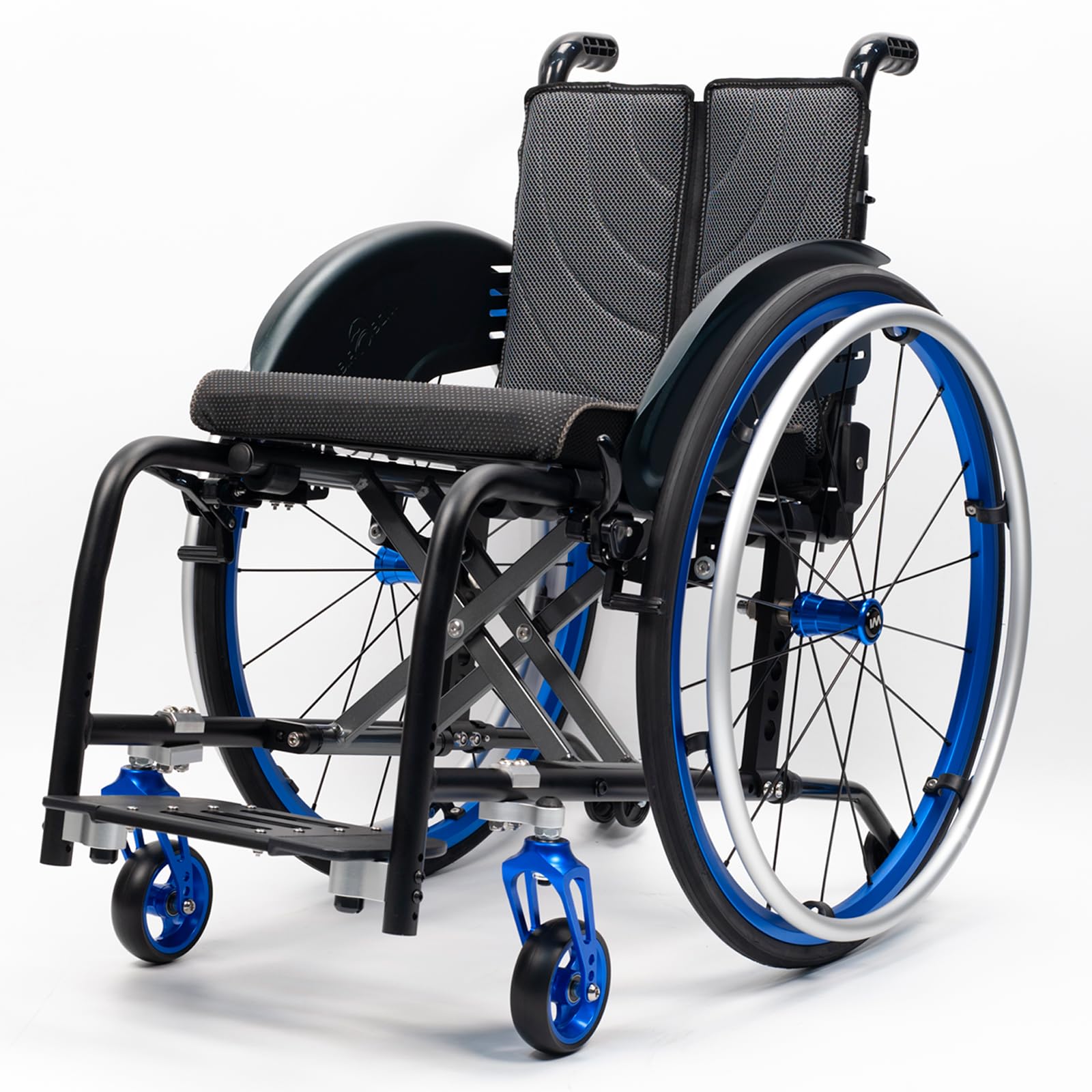 Lightweight Sports Wheelchair Foldable Mute Aluminium Wheelchair,Suitable Bottom 2 Reinforced X-Cross arms,for Teenagers, Adults, Seniors(Seat Width 38cm,Blue)