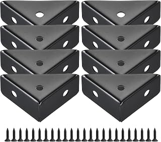 8Pcs Angle Corner Brackets , Cold Rolled Steel Braces Joining Support with Screws for Desk Bed Edge (Black，38mm x 38mm)