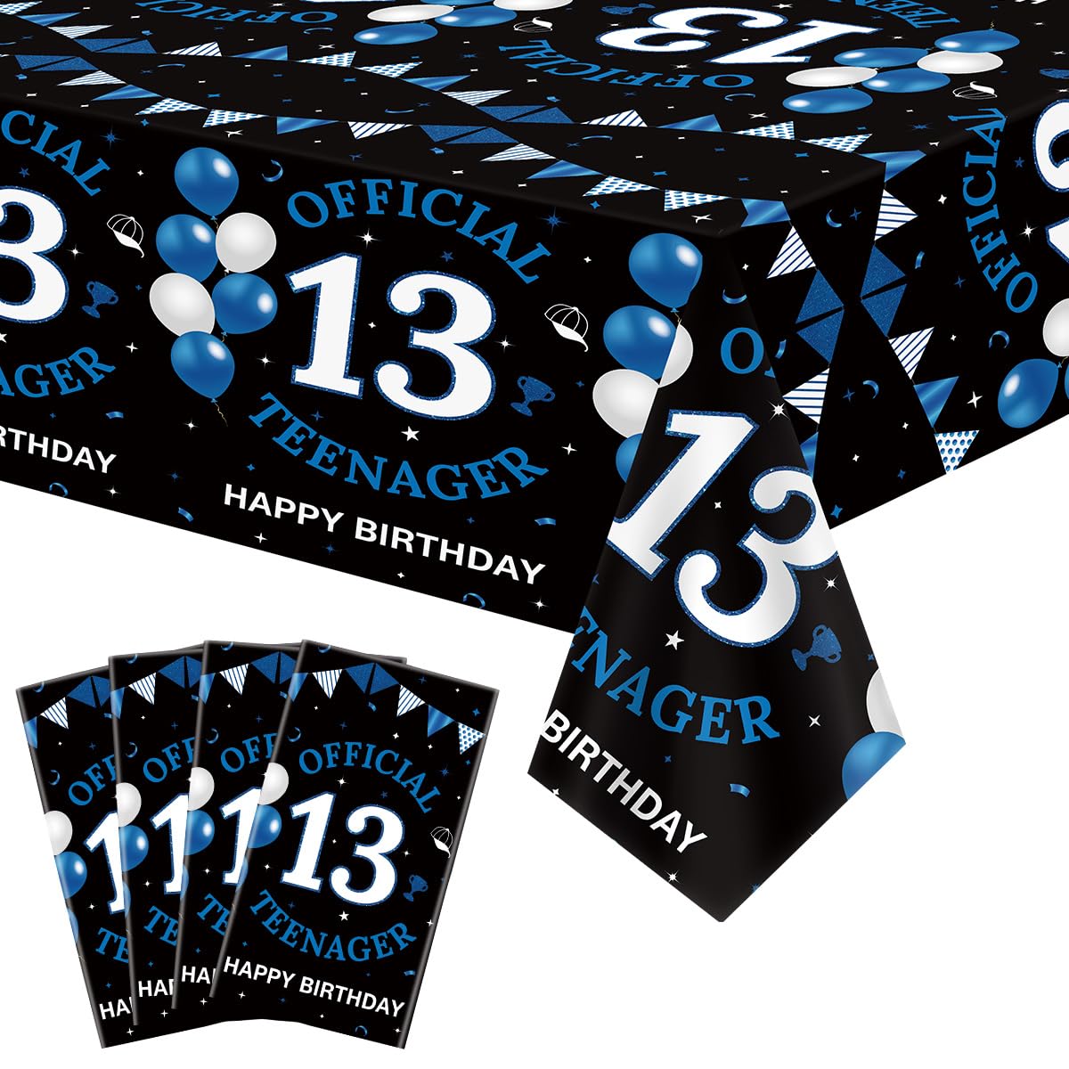 4 Pcs 13th Birthday Tablecloth, 13th Birthday Decorations for Boys Girls, Waterproof Rectangle Official 13 Teenager Table Covers for Official Teenager Decorations Thirteen Theme Party, 130 x 220 cm
