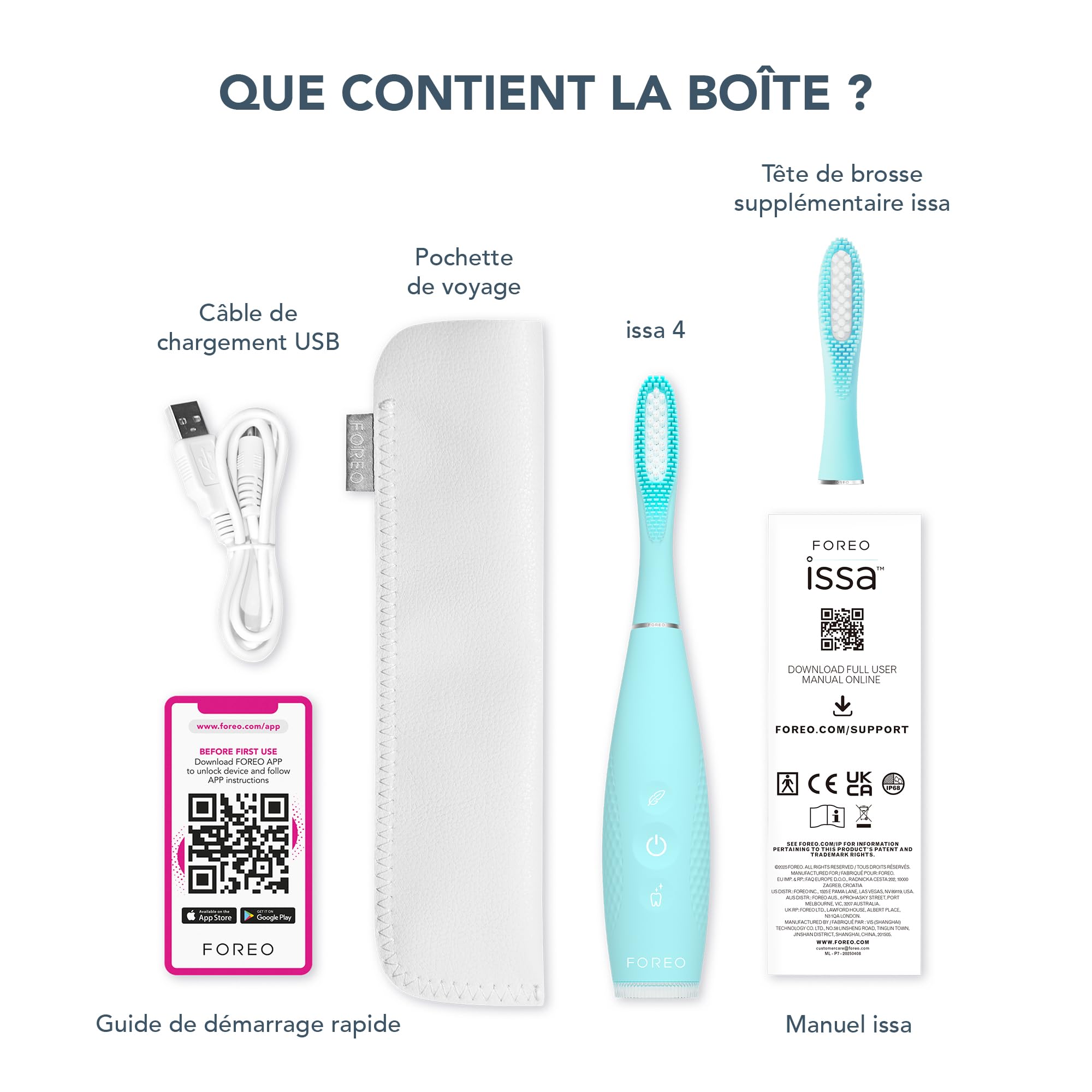 FOREO ISSA 4 Brosse à dent électrique sonique 4-en-1 rechargeable – brosse a dent souple, blanchiment dentaire, tête remplaçable 12 mois, nettoyage ultra-hygiénique - Arctic Blue