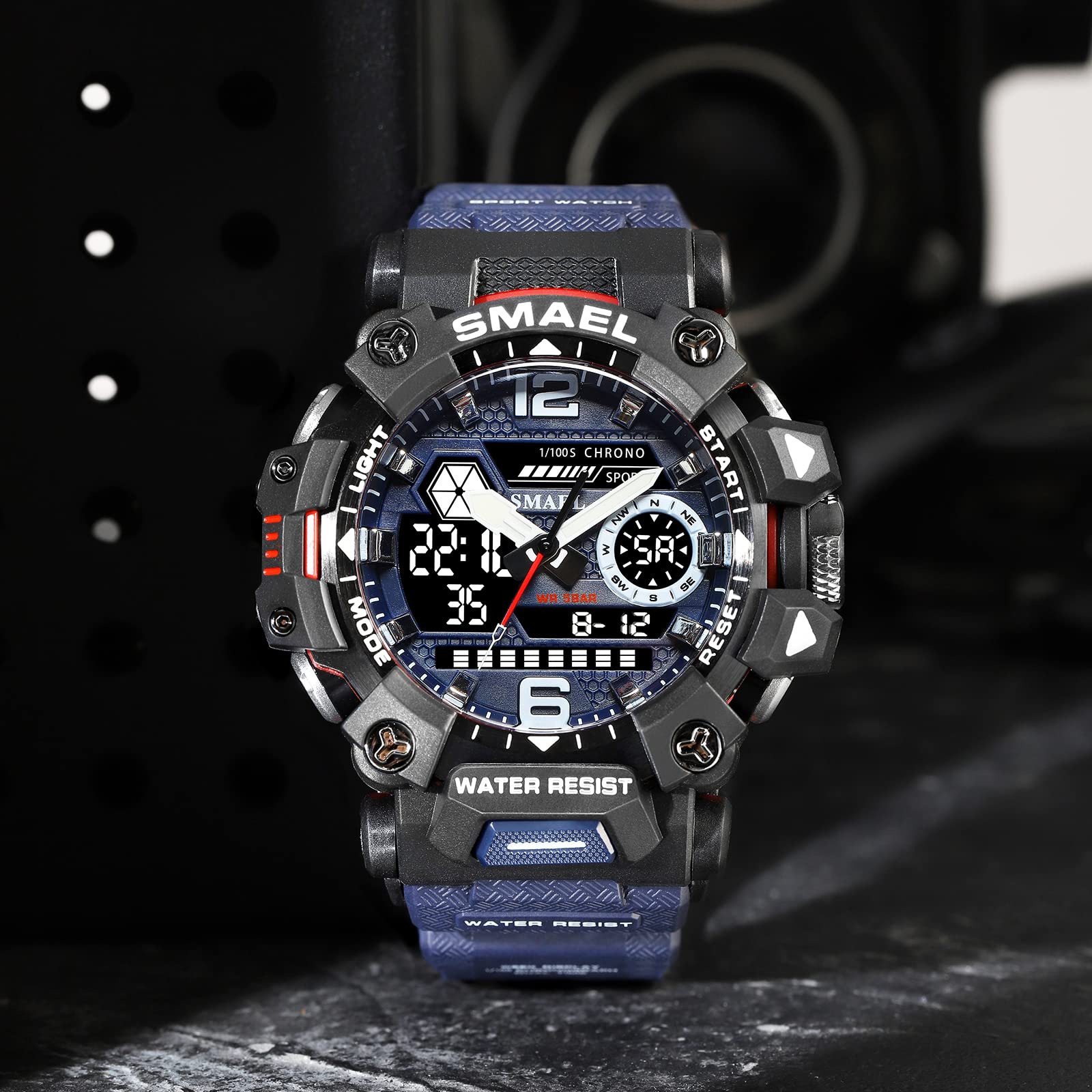 Men's Military Watch Outdoor LED Digital Watch Waterproof Tactical Army Wrist Sports Watches for Men Navy Blue-8072