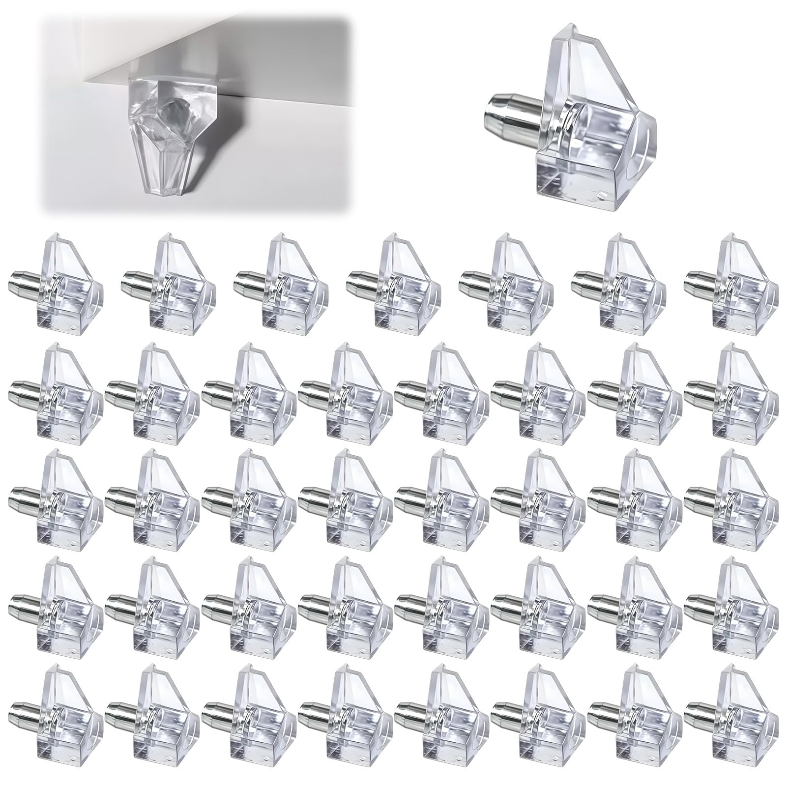 40 Pack 5mm Shelf Support Pegs, Clear Plastic Replacement Pins for Kitchen Cupboard, Cabinet Shelf Pins, Bookshelf and Furniture Shelf Brackets & Supports