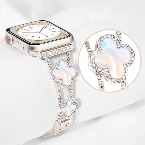 Miniatura 2 de wipalor Correa de trébol de cuatro hojas para Apple Watch Band de 1.614 pulgadas, 1.575 pulgadas, 1.496 pulgadas, ligera para mujer, pulsera fácil