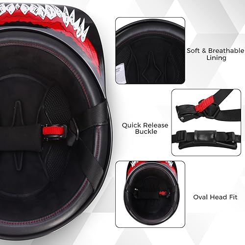 Miniatura 4 de Casco de Béisbol para Motocicleta - Gorra de Estilo Béisbol Retro para Unisex-Adulto, Aprobado por DOT