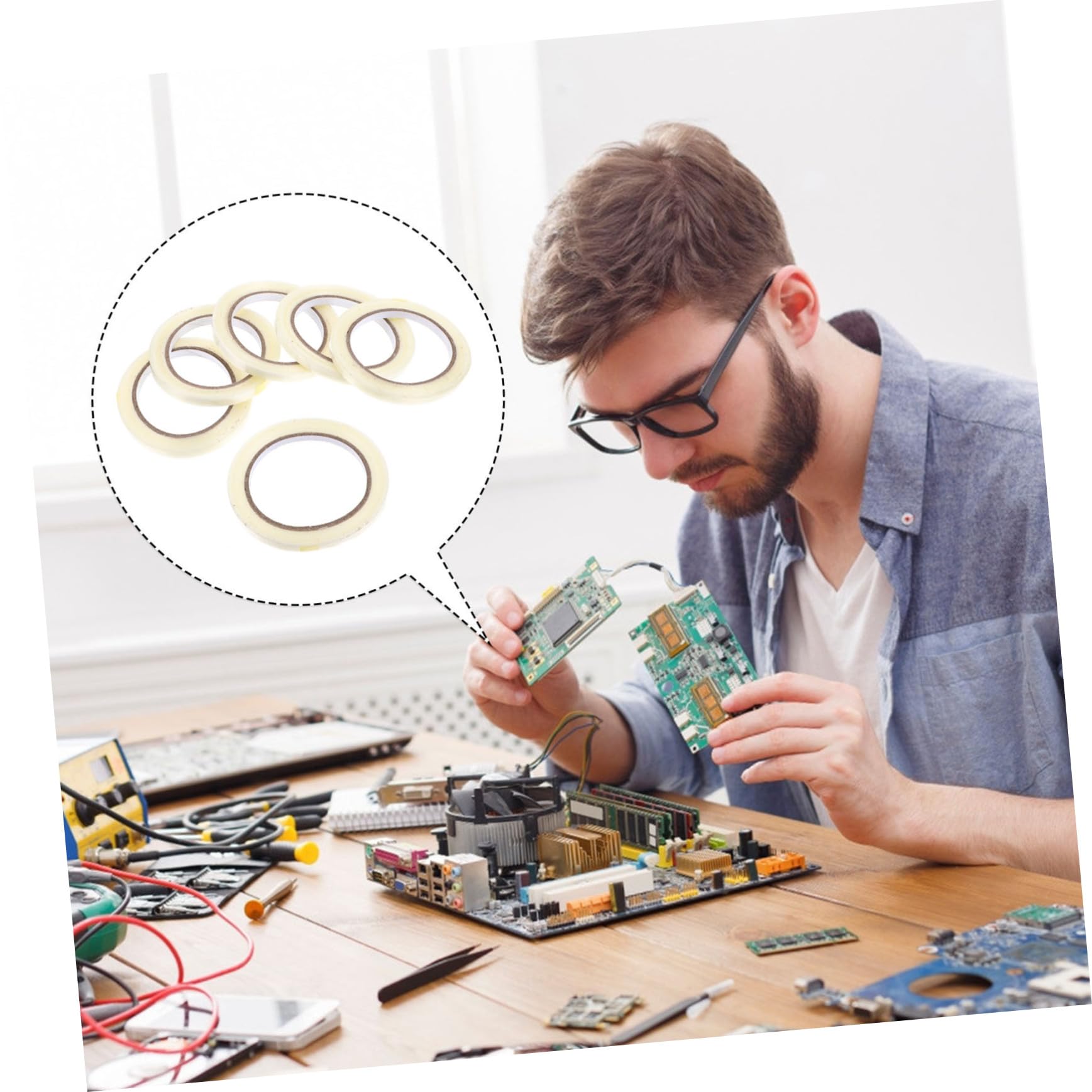 Generisch 6 Rollen Glasfaserband Verpackung Trockenbau Punkt Streifenbildung Verputzen Filament-versandband Glasfaserbänder Streifen Mit Kleber Filamentband Glasfasergewebe Transparent