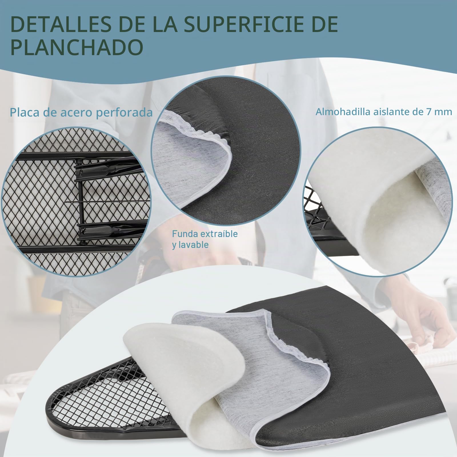 OUUTMEE Tabla de Planchar de 122 x 38 cm, Plegable, con Soporte para Plancha, Altura Ajustable, Patas Antideslizantes, Ahorra Espacio, Color Negro