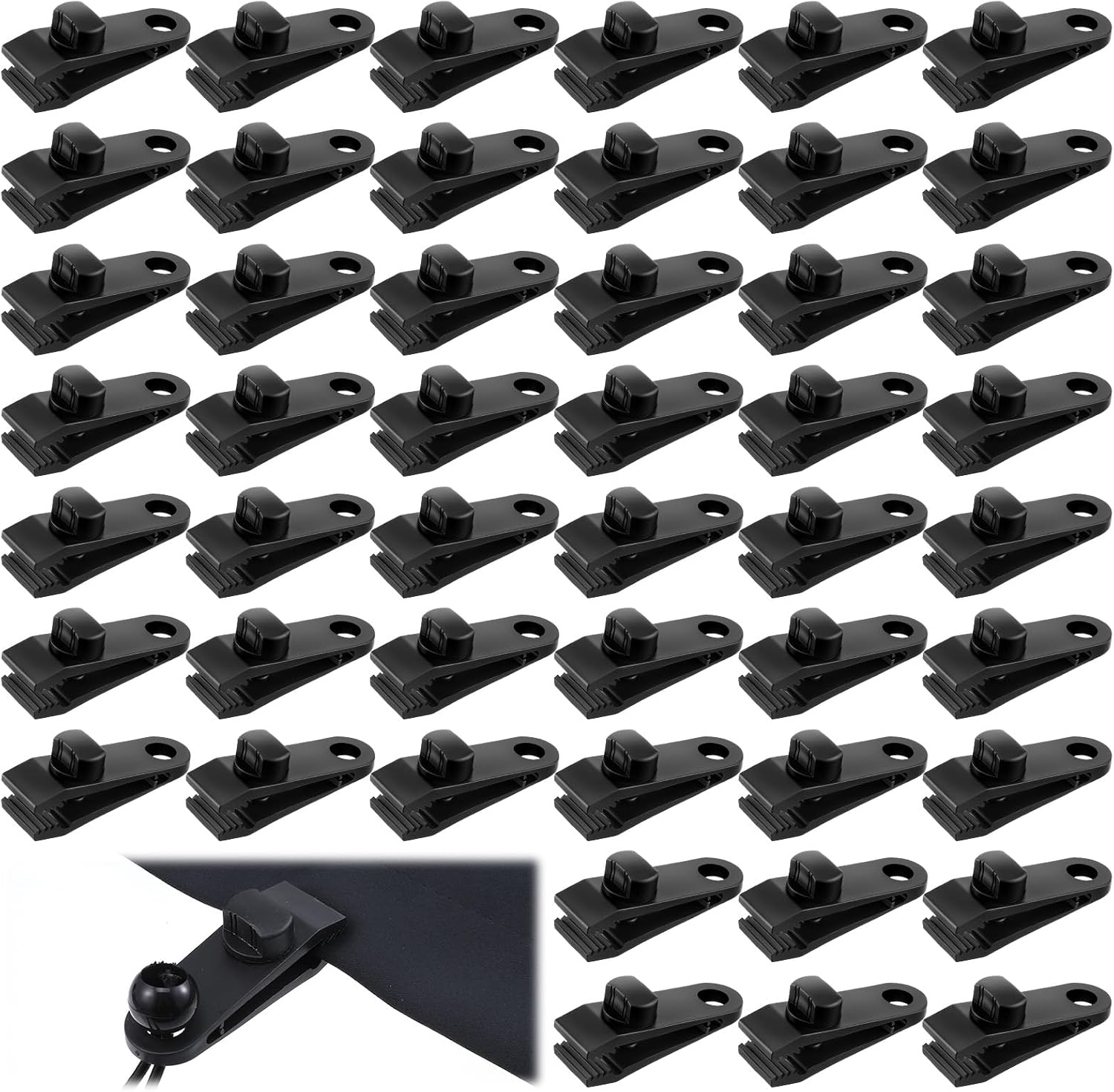48 PCS Tarp Clips Heavy Duty Lock Grip, ABS Tarp Clamps with Teeth, Reusable Shark Tent Fasteners for Camping Awnings, Car Truck, Boat, Pool Covers (Black)