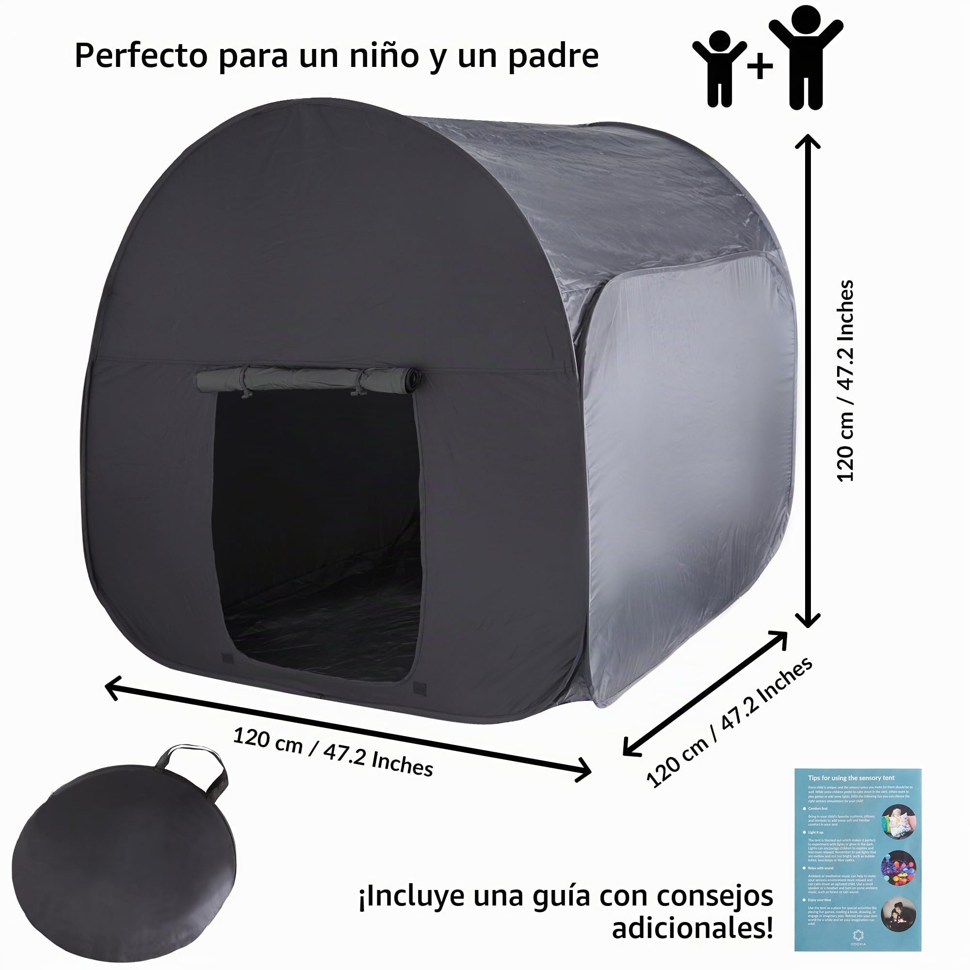 Tienda Sensorial | Rincón De Calma para Que Los Niños Jueguen Y Se Relajen | Ayuda En Autismo, TPS, Ansiedad Y Concentración | Tienda Sensorial Negra para Niños Autistas | Doble