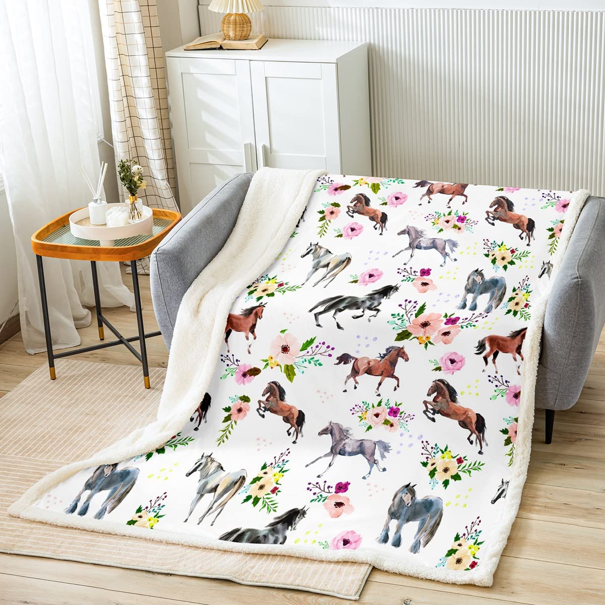Pferdedecke Mit Galoppierendem Pferd-Motiv – 152,4 X 127,7 Cm, Aus Weichem Flanell, Für Couch, Bett & Stuhl
