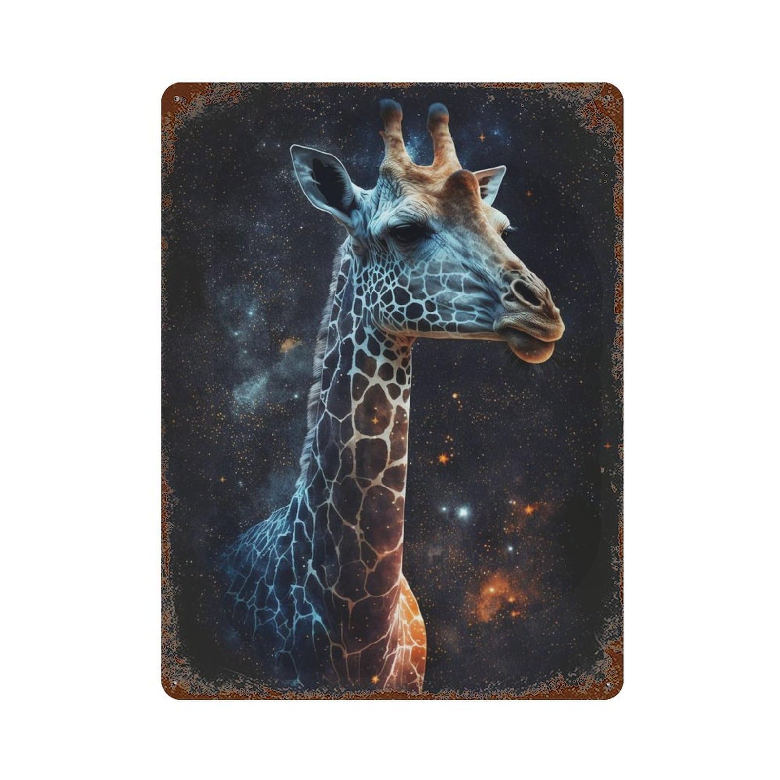 Giraffe in Space Art Print-3 Vintage Metal Tin Sign 15.7"x11.8", Farmhouse Wall Decor for Garage, Bar And Workshop Decor