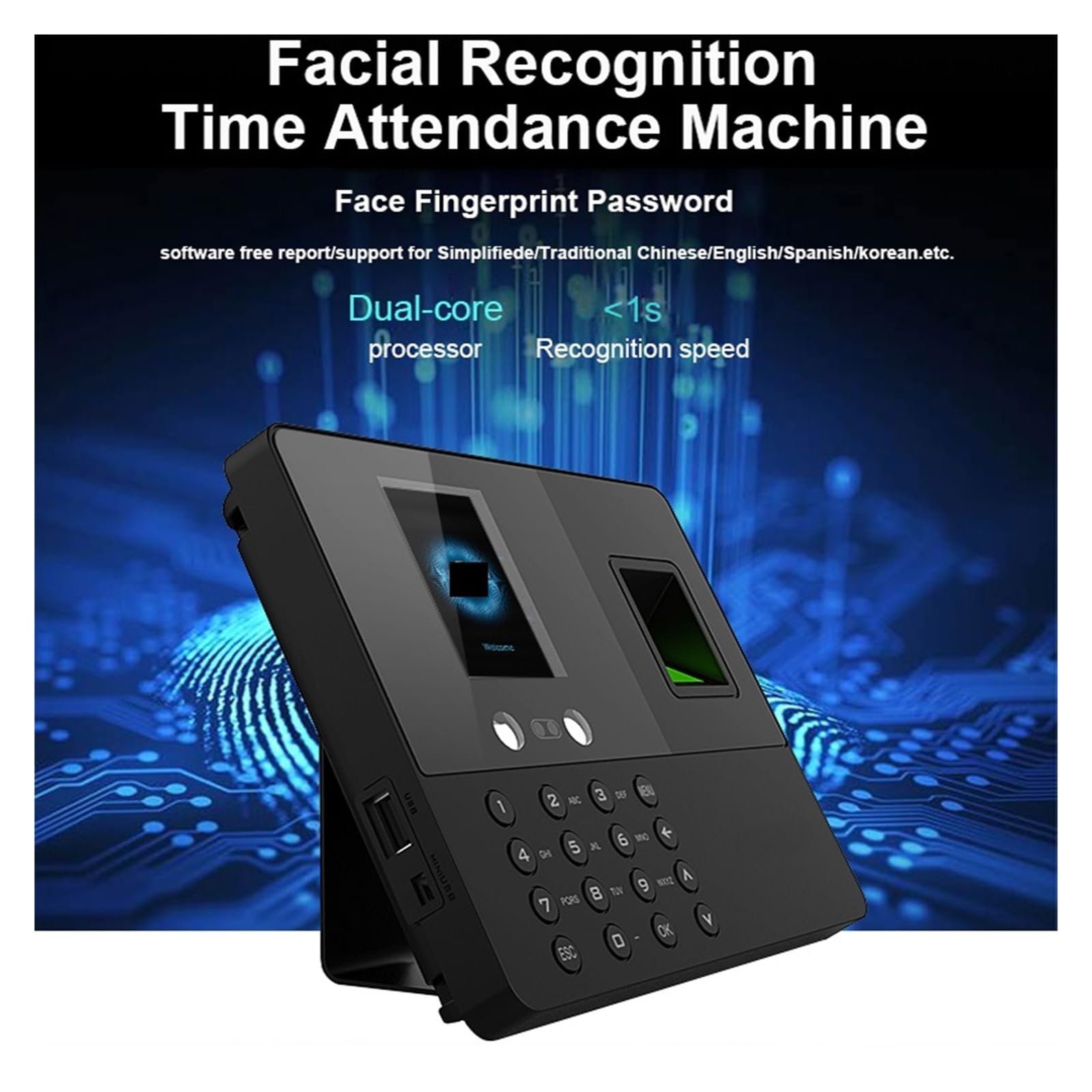Riconoscimento facciale Impronta digitale biometrica di presenza tempo Macchina Dipendente Impronta digitale dell'ufficio Nessun software Connessione veloce