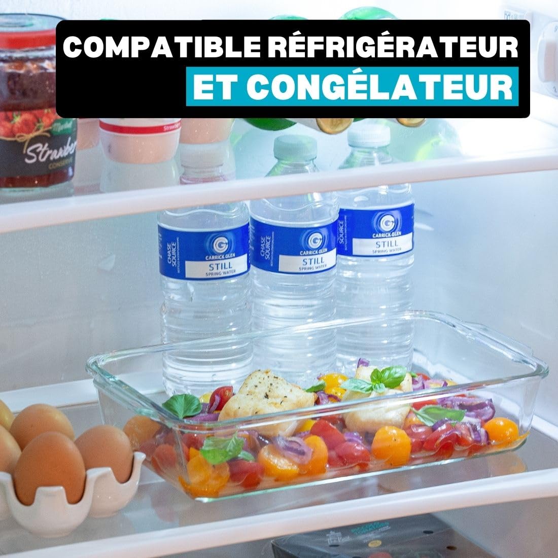 Igluu Meal Prep Plat à lasagnes en Verre (Lot de 1) – Couvercle hermétique à fermeture à pression et Sans BPA – Compatible micro-ondes, four, congélateur et lave-vaisselle – 2,2 L – Verre Borosilicate