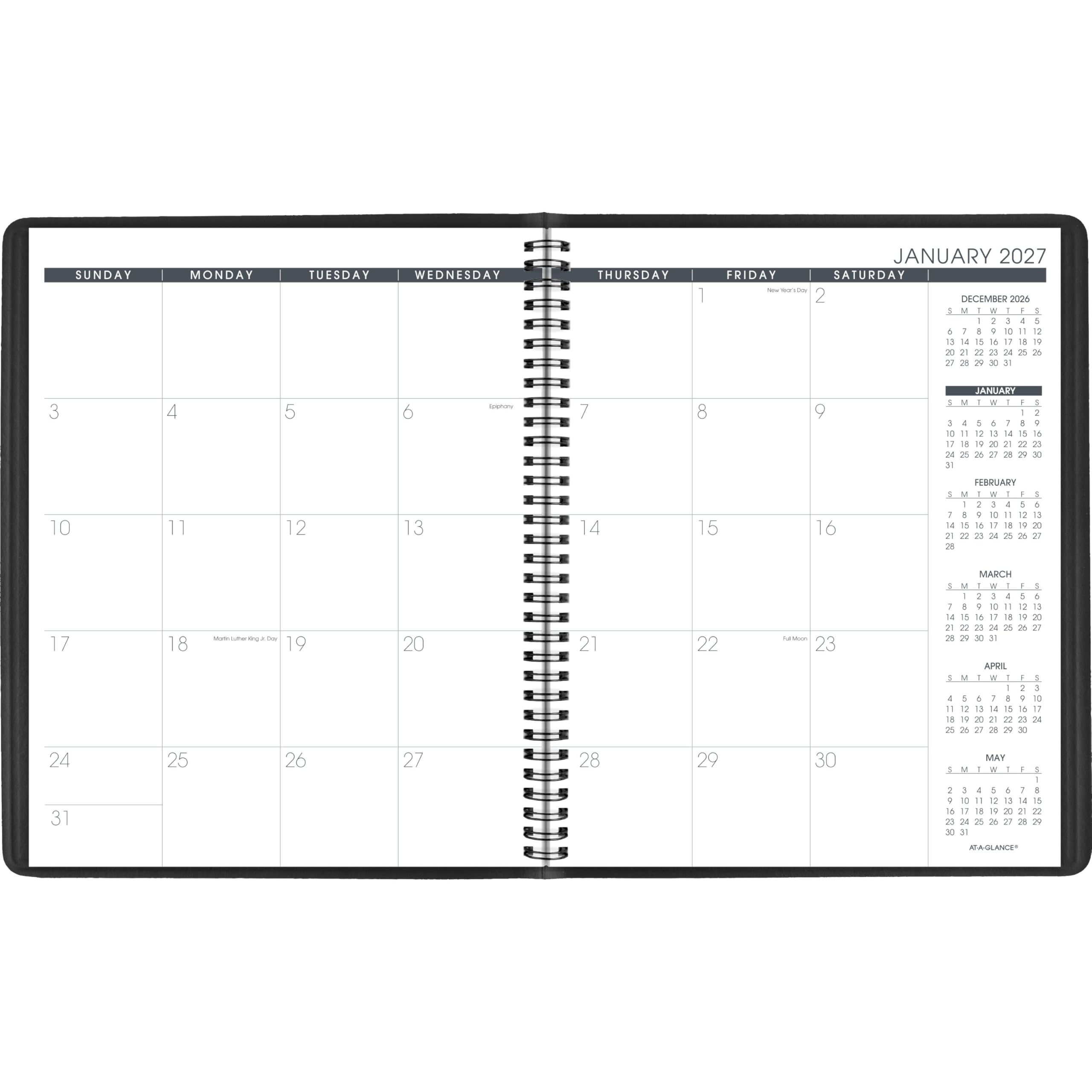 AT-A-GLANCE 702600527 Monatsplaner 2027, 15 Monate, Jan-Mär, 22,9 x 27,9 cm, unlinierte Tagesblöcke, Schwarz