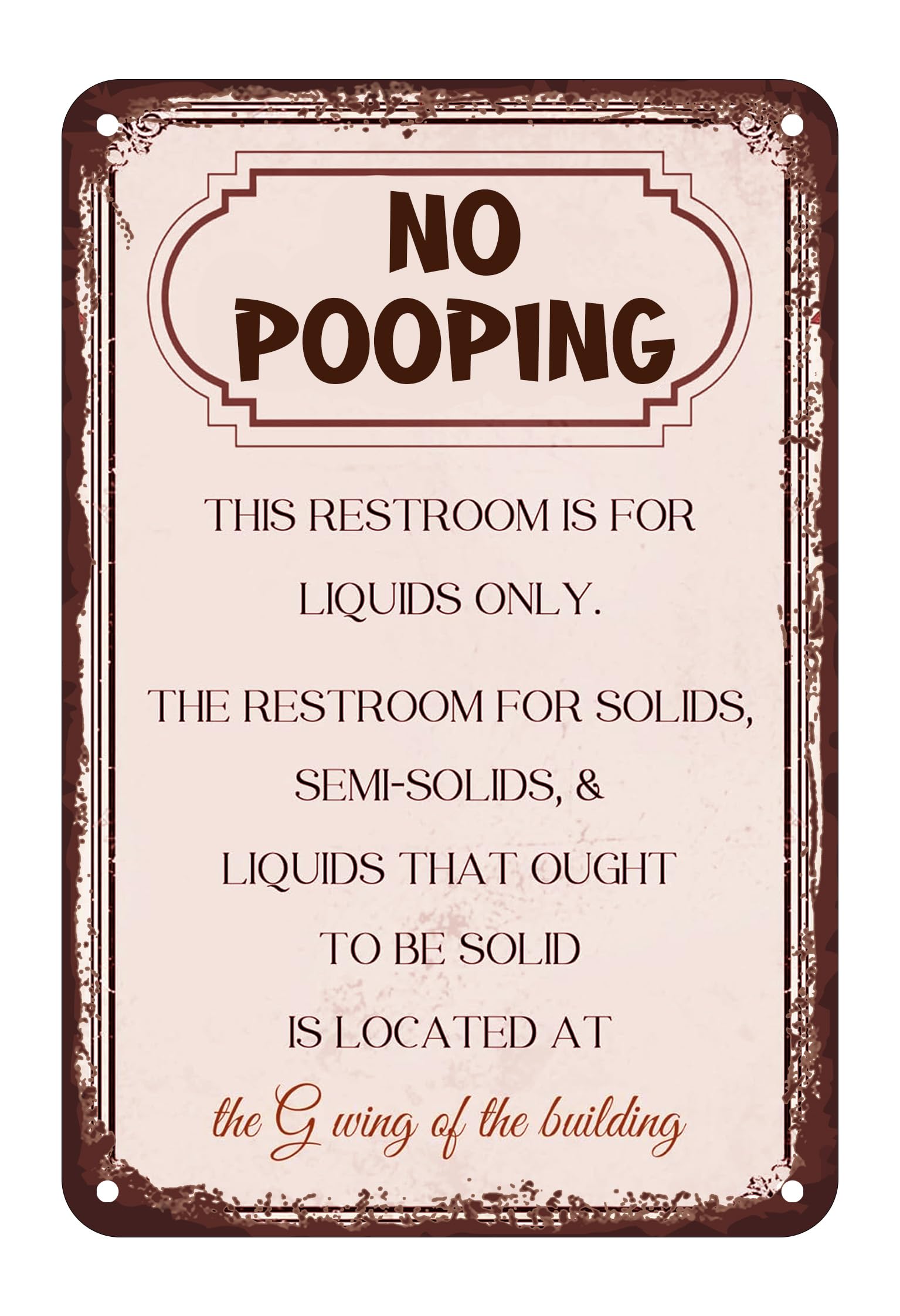 peiyeety No Pooping Signs Bathroom Wall Art Decor Metal Tin Sign Wall Decor for Home Restroom Humor Retro Garage Bar Club Funny Metal Plaque 8x12inch