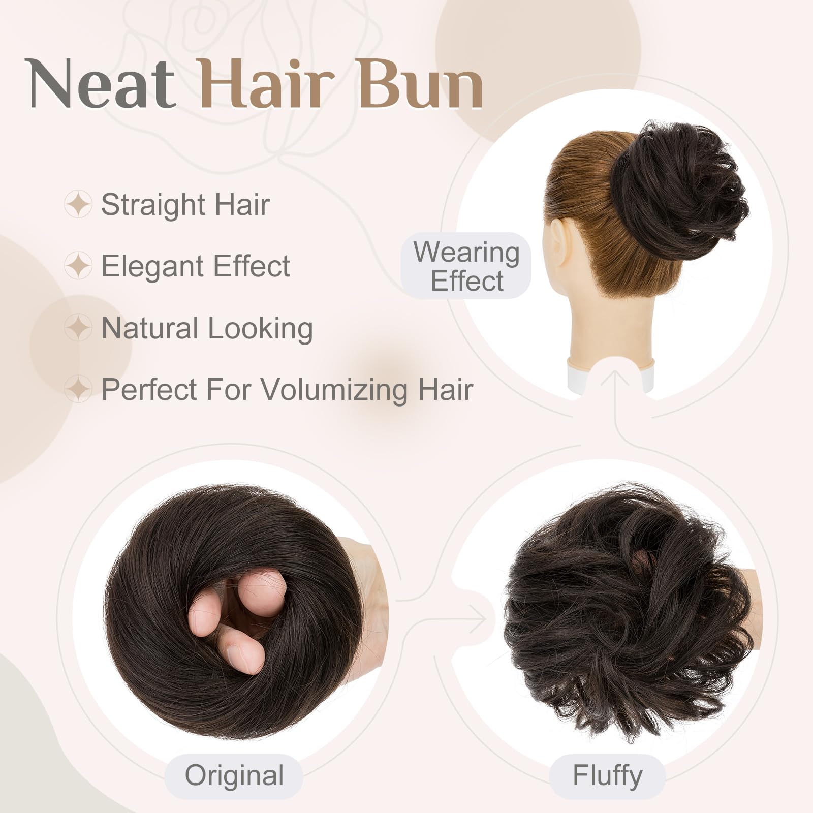 Elailite Hair Pieces For Women Straight Bun Real Hair Human Hair Smooth Neat Hair Covered Scrunchies Donuts Updo Chignon - Image 4