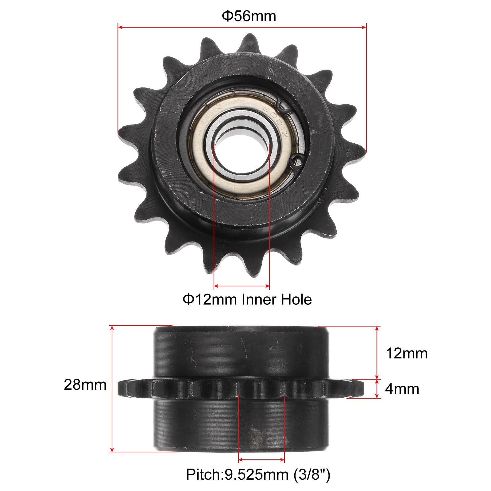 uxcell 2pcs ANSI #35 / DIN(ISO)06C Roller Chain Idler Sprocket 12mm Bore, 3/8