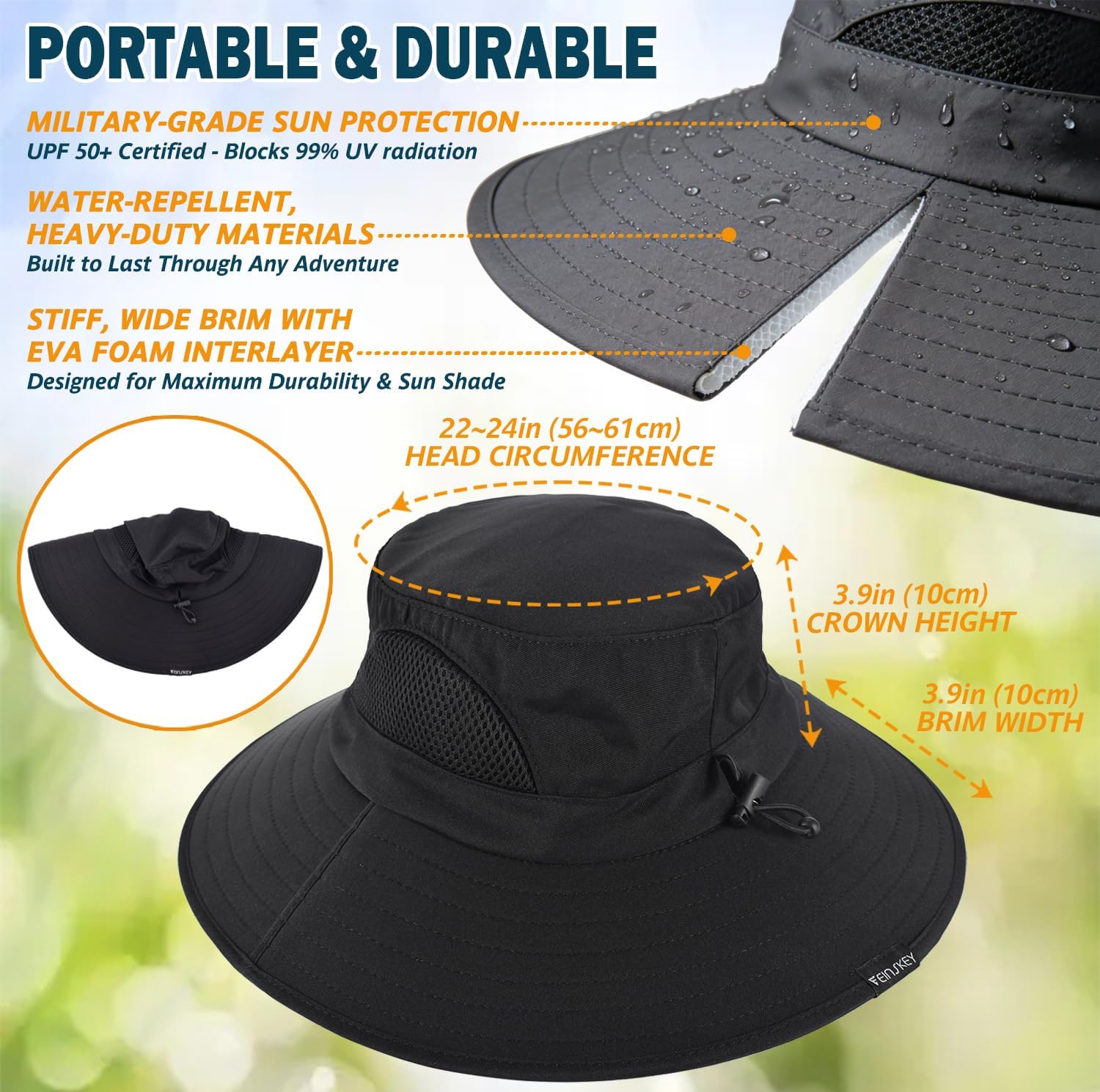 EINSKEY Wide Brim Sun Hat, UPF 50+ UV Protection Waterproof Packable Bucket Hat for Men & Women, Fishing Hiking Beach Garden - Image 6