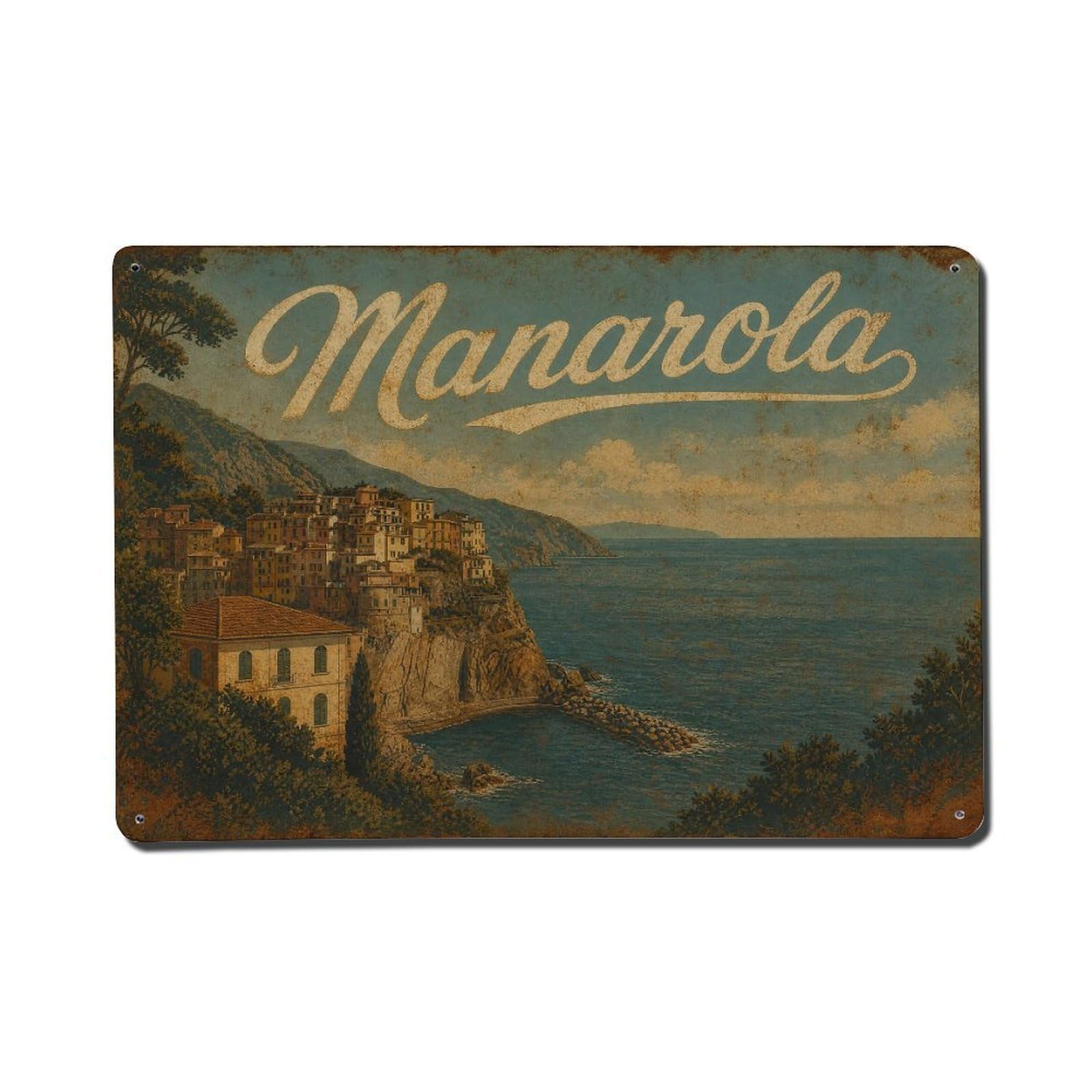 Metal Tin Sign Italy Manarola Vintage Travel