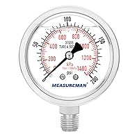 Vista 40 de MEASUREMAN - Medidor de presión hidráulico completamente de acero inoxidable con relleno de glicerina, esfera de 2.5 pulgadas, 0-30 psi/kpa, montaje