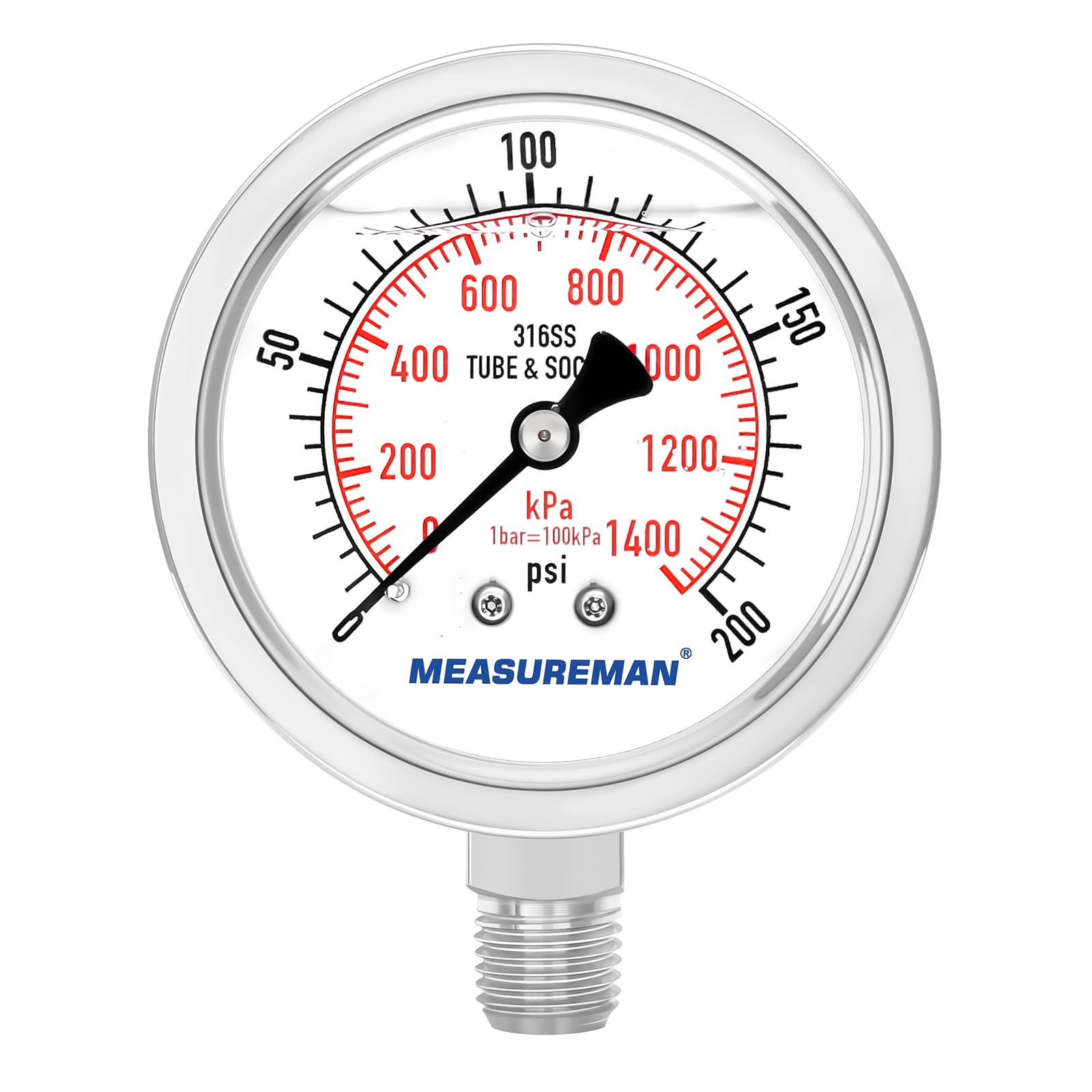MEASUREMAN Pressure Gauge - 0-10000psi Stainless Steel -19