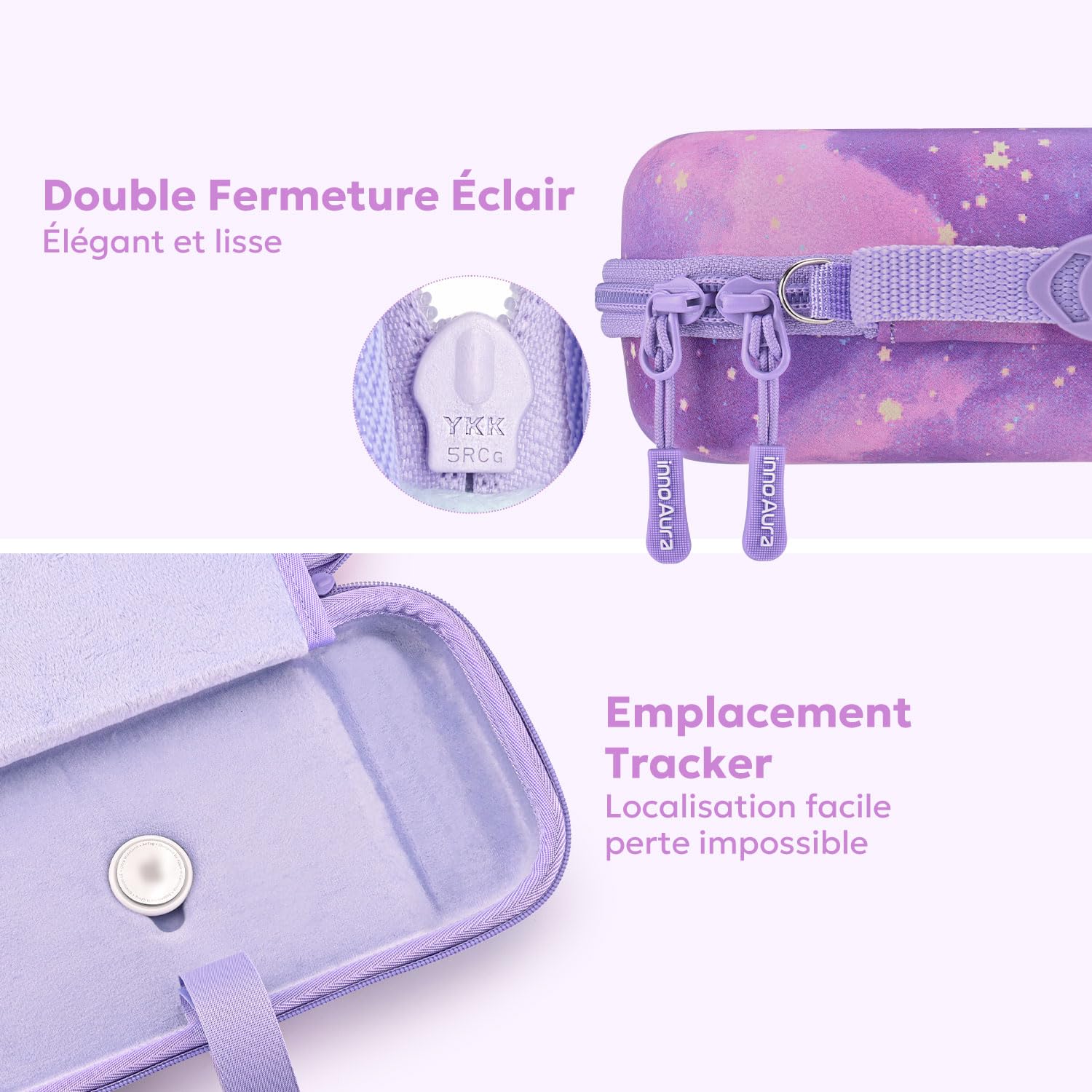 innoAura Étui Switch 2, Étui PU Résistant aux Éclaboussures et Chocs pour Switch 2, Poche Maille Extra-Large, Double Fermeture Éclair, Emplacement AirTag (Non Inclus), Violet Galaxy