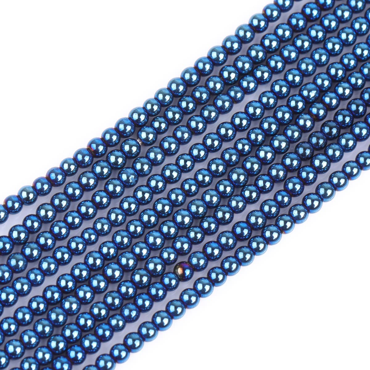 GEM-Inside Natural 2mm Non-Magnetic Blue Metallic Coated Hematite Round Gemstone Semi Precious Loose Beads for Jewellery Making 15''