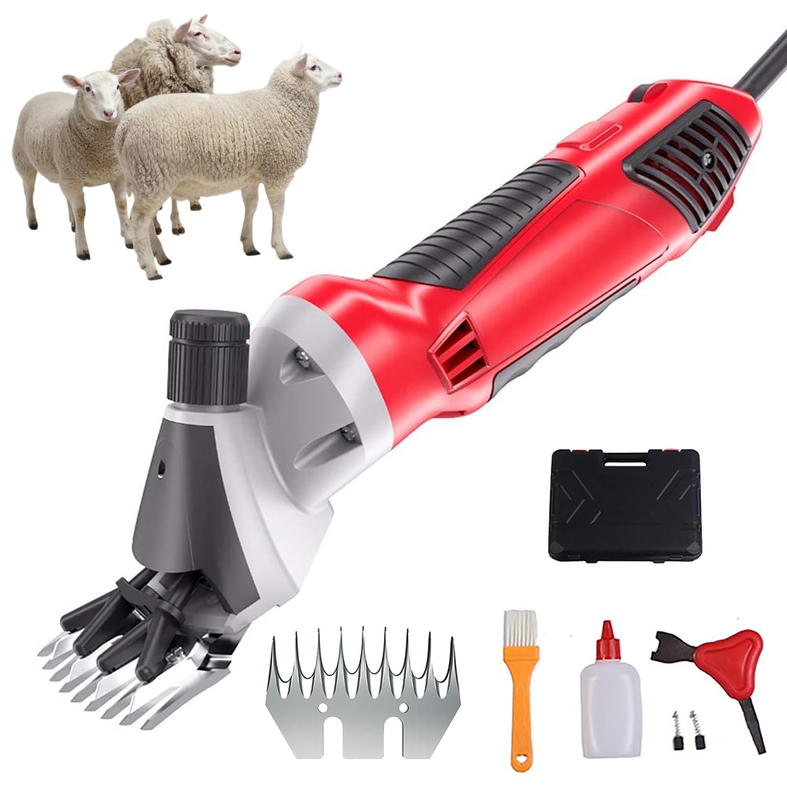 Esquiladora Profesional Mejorada 1000W para Ovejas con 6 Velocidades Y Cuchillas Repuesto, Resistente Y con Caja Protectora, para Cuidado Mascotas, Como Ovejas Cabras Alpacas(9 TOOTH STRAIGHT BLADE)