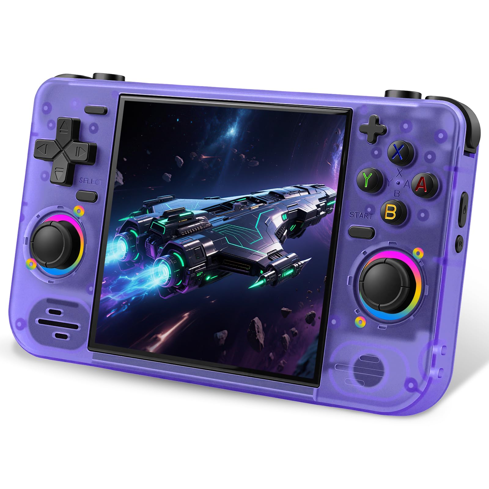 Photo 1 of **UNTESTED**
RF40H Handheld Game Console, 4.0" Retro Gaming Console Preloaded 20,000+ Classic Games, Open Source Linux System, Support WiFi Online Play, Portable Pocket Hand Held Video Game (Transparent Purple)