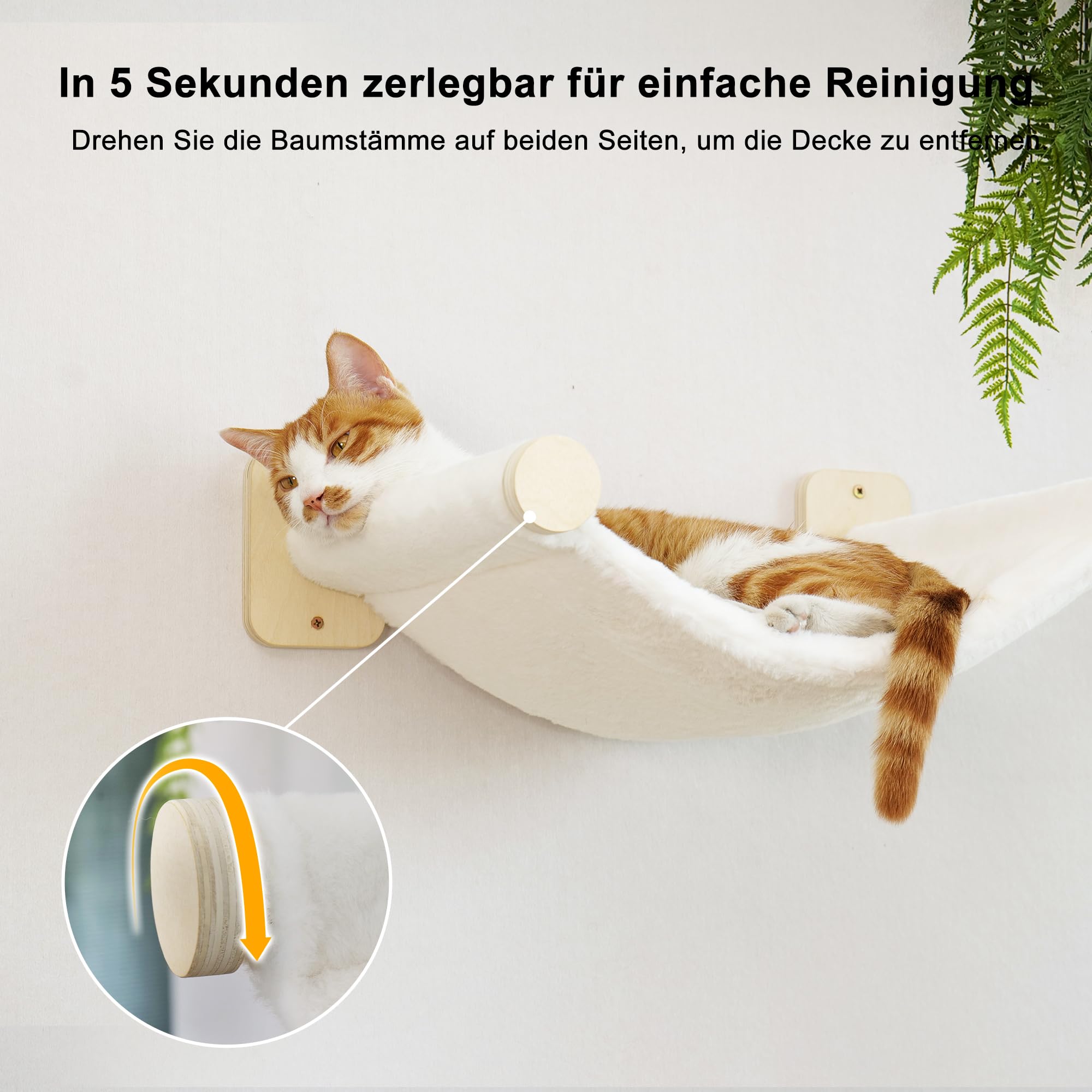 FUKUMARU Kletterwand Katzen, Katzenmöbel mit 2 Katzentreppe Wand,Katzenbaum Hängematte aus Birke mehrschichtige Platte, Katzenwandmöbel für Schlaf, Klettern und Spielen, beige