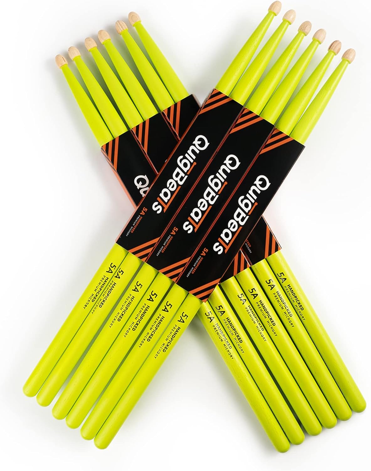 QuigBeats Drum Sticks, Hickory 5A Drumsticks, Drumsticks for Adults & Kids 5A 6 Pairs - Green