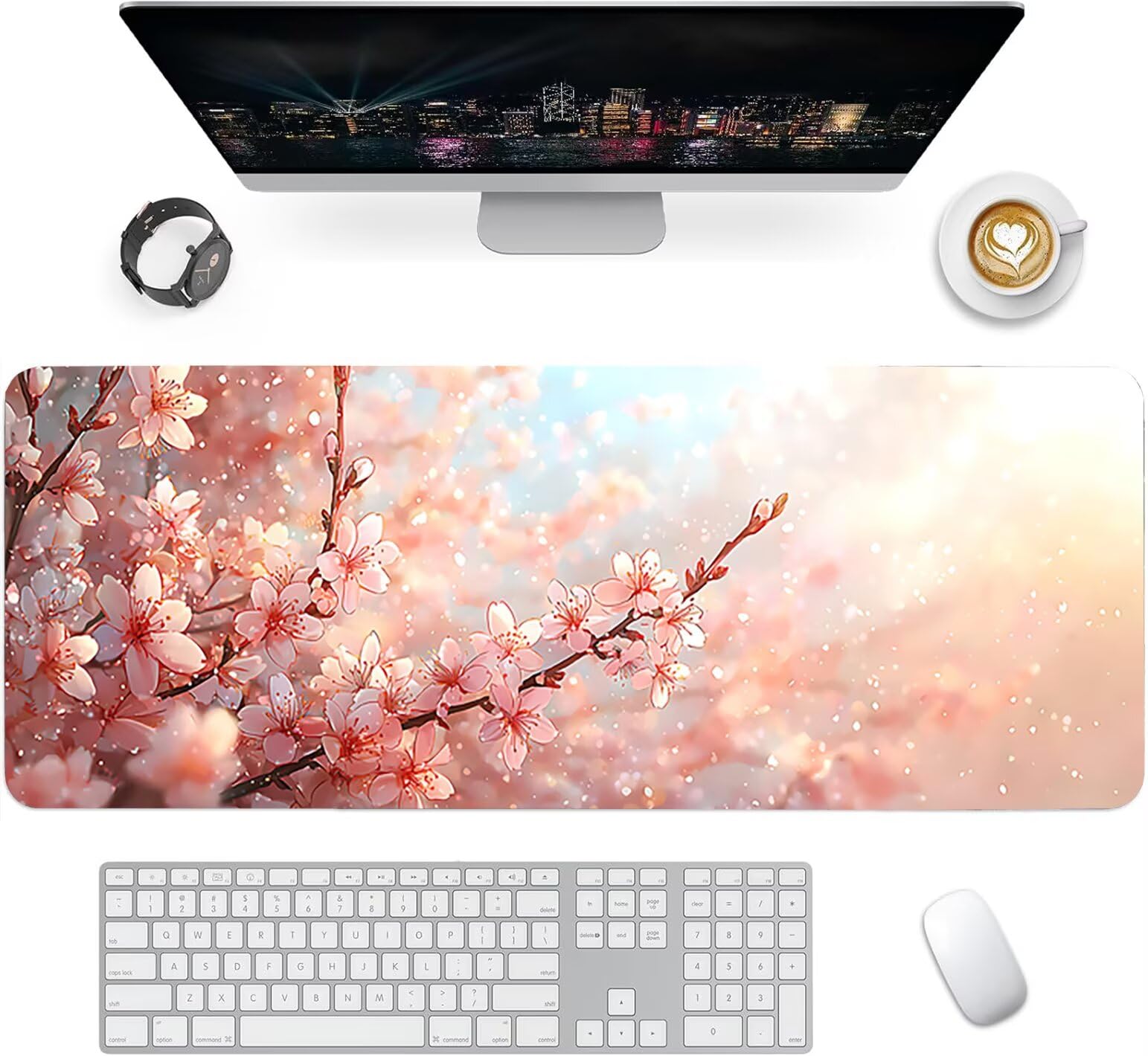 Tappetino per Mouse Gaming XXL 1600x800x3mm, Tappetino Mouse Fiori Di Ciliegio Large Desk Mat With Non-Slip Rubber Base Paesaggi Mousepad Impermeabile, Migliora la Precisione e la velocità LJ-1409