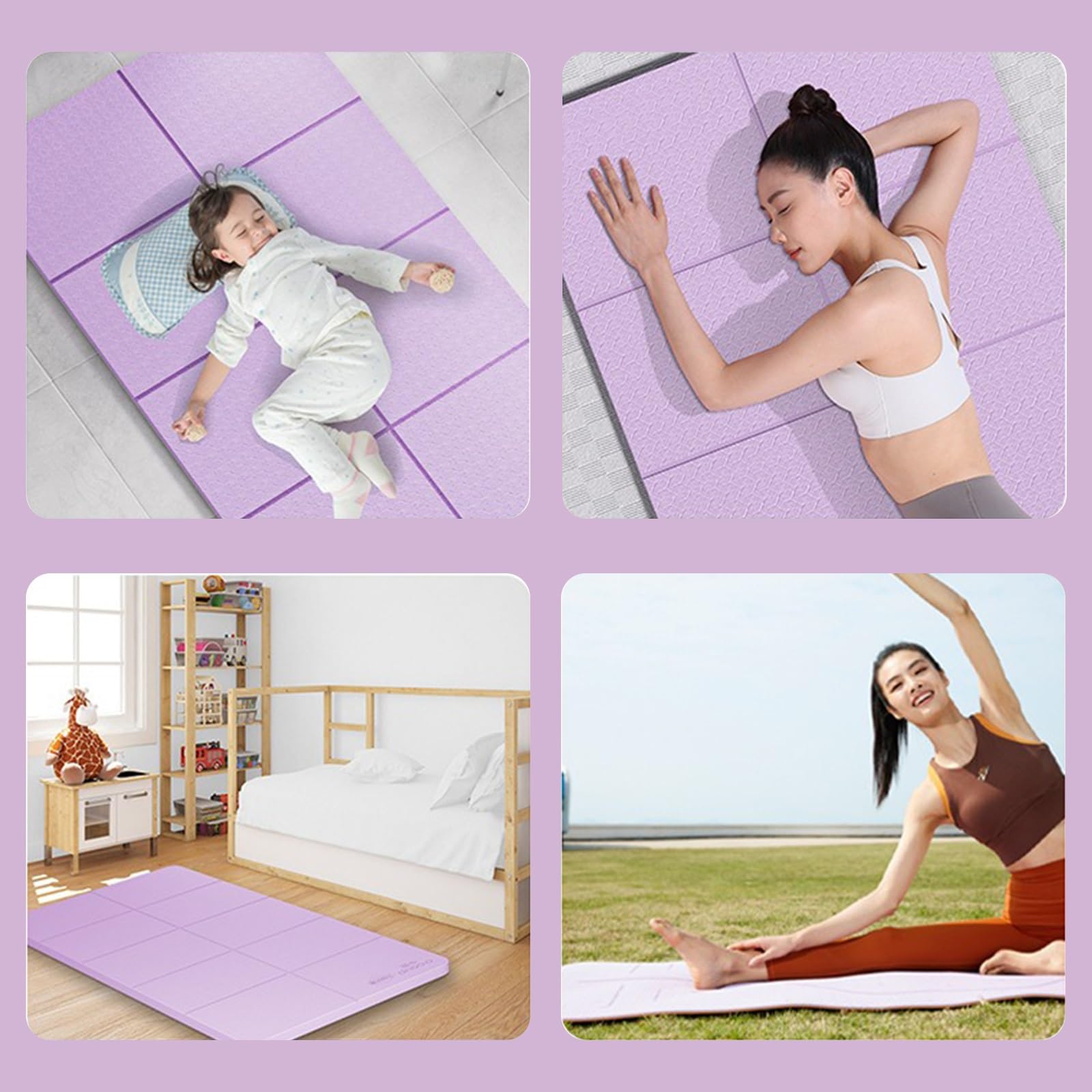 Esterilla de Yoga Plegable,Tapete Antideslizante Para Fitness de 6 Mm,Colchoneta Ligera Pilates,Esterilla Gimnasia PortáTil,para Viajes Casa Entrenamiento,con Bolsa Almacenamiento