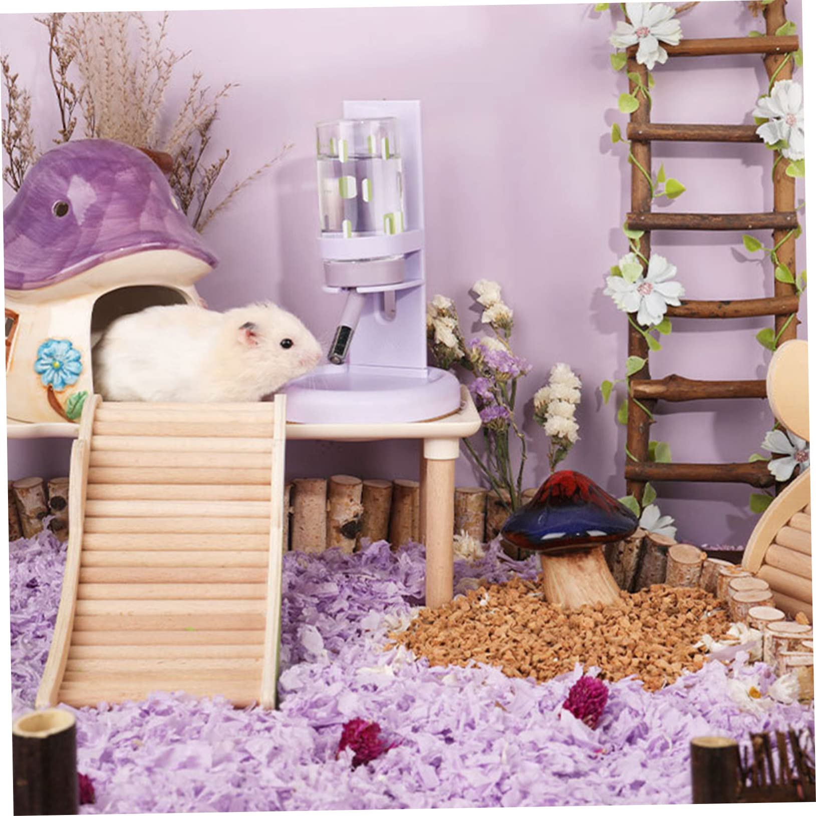 WOONEKY Praktischer Hamster Wasserspender aus Abs und Glas Auslaufsichere Wasserflasche für Kleine Haustiere im Haushalt mit Bequemer Trinkfunktion und Halter