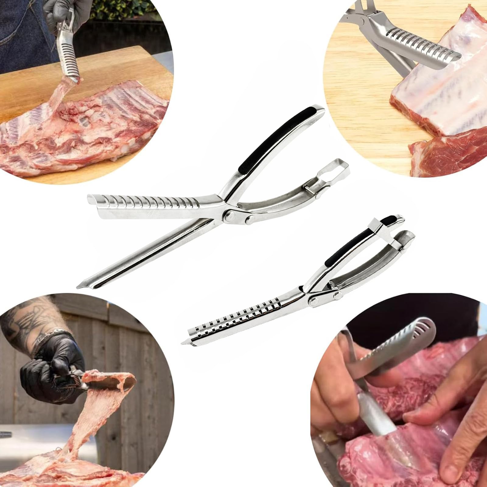 1 juego de herramientas de extracción de membrana de costilla, herramienta de preparación de costillas de acero inoxidable, herramienta de preparación de costillas de barbacoa con abrazadera de arco y