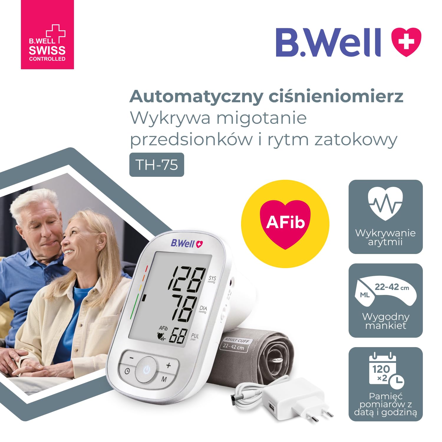 CIŚNIENIOMIERZ AUTOMATYCZNY NARAMIENNY B.WELL TH-75 AFIB ARYTMIA ETUI ZASILACZ