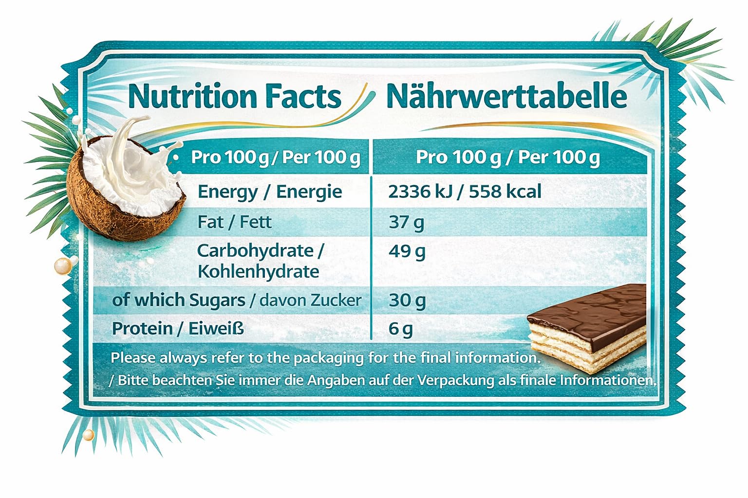 Sedita Mila – Waffeln mit Kokosgeschmack, 56 × 50 g, limitierte Edition