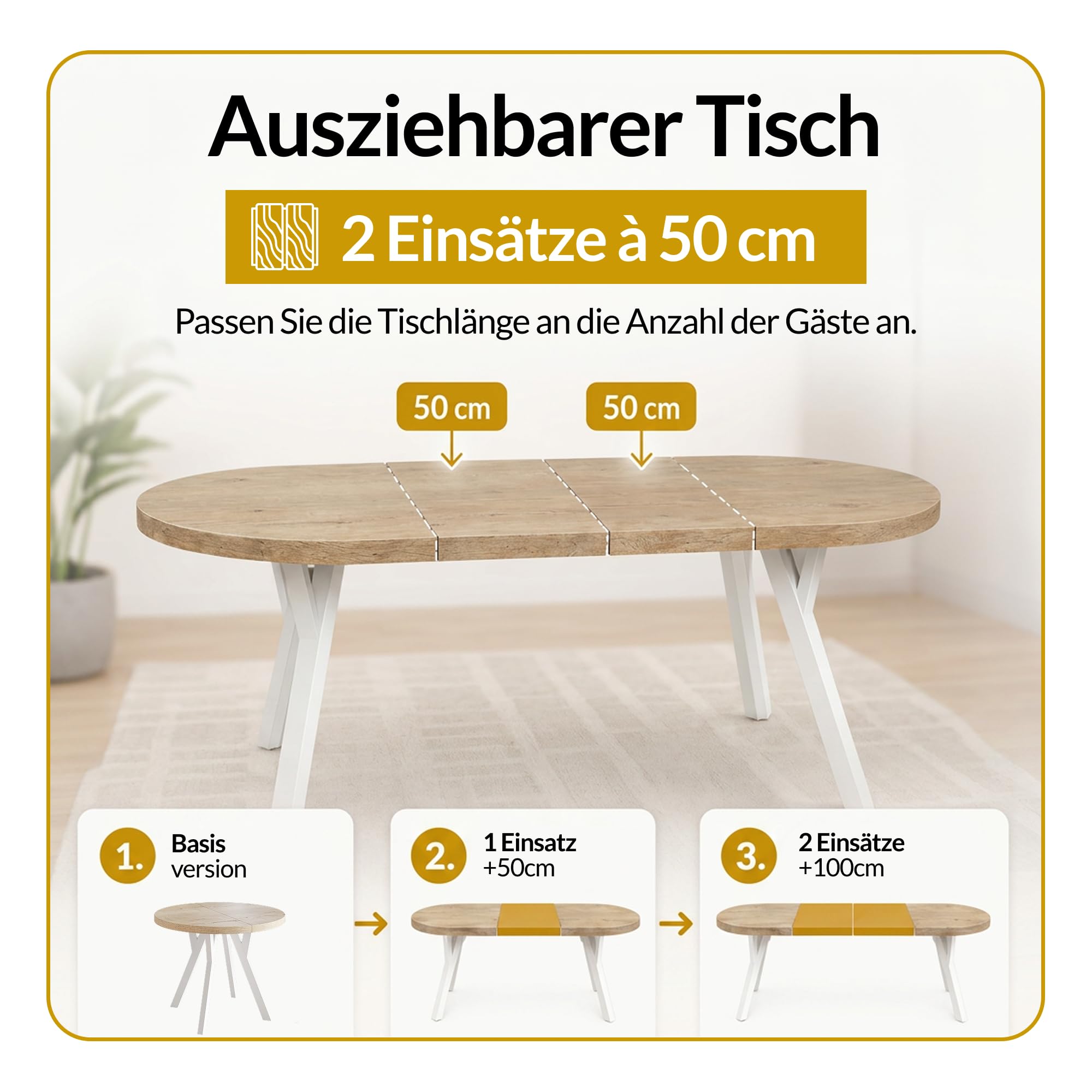 Runder Esstisch ausziehbar – Moderner Wohnzimmertisch und Küchentisch – Tisch mit Stabile Konstruktion, Durchmesser 120 cm - 220 cm - Farbe Lancelot - Kollektion OVO