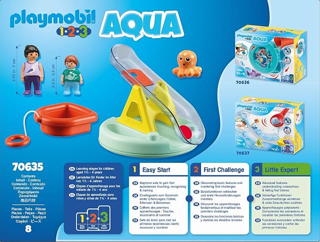 Foto 4 de 8 de PLAYMOBIL 1,2,3 Aqua 70635 Isla de Baño con Tobogán, Juguete de baño Flotante para niños pequeños