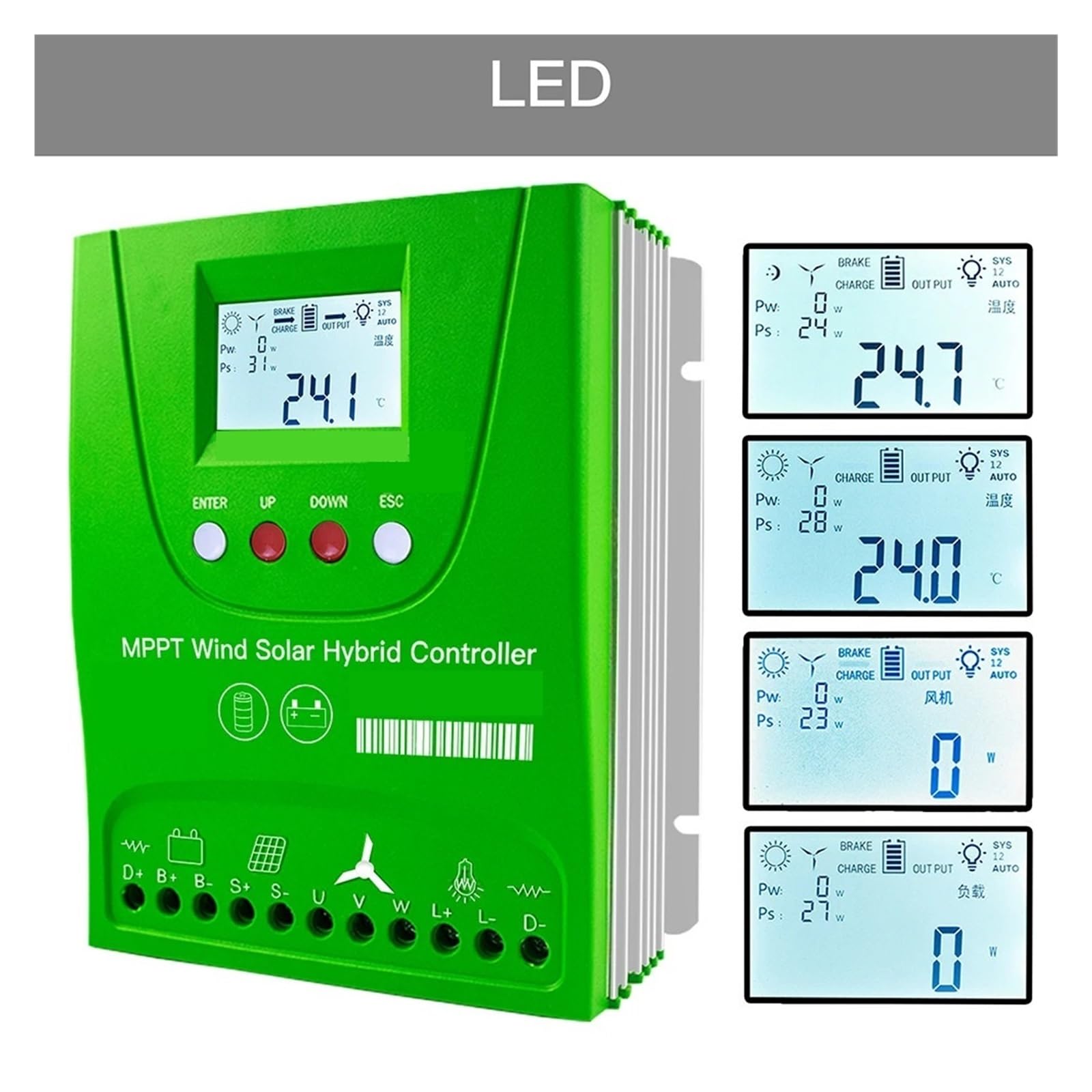 Solar 1000W Wiatr Hybrydowy Solarny Regulator Ładowania 12V 24V 48V MPPT Wyrówniacz Akumulatora Do Bluetooth Opcjonalnie(Without Bluetooth,Auto 24V 48V)