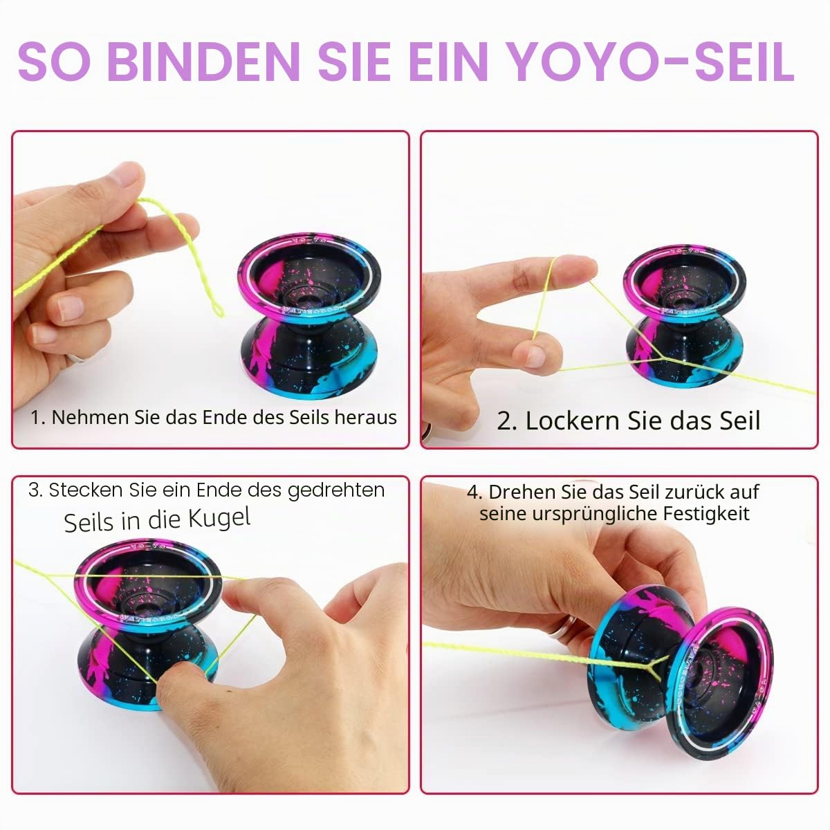 Profi-JoJo aus Metall, nicht reagierendes Stunt-Jo-Jo für Erwachsene, inklusive yoyo-Lager-Set, 10 yo-yo-Seile, JoJo-Box und Handschuhe