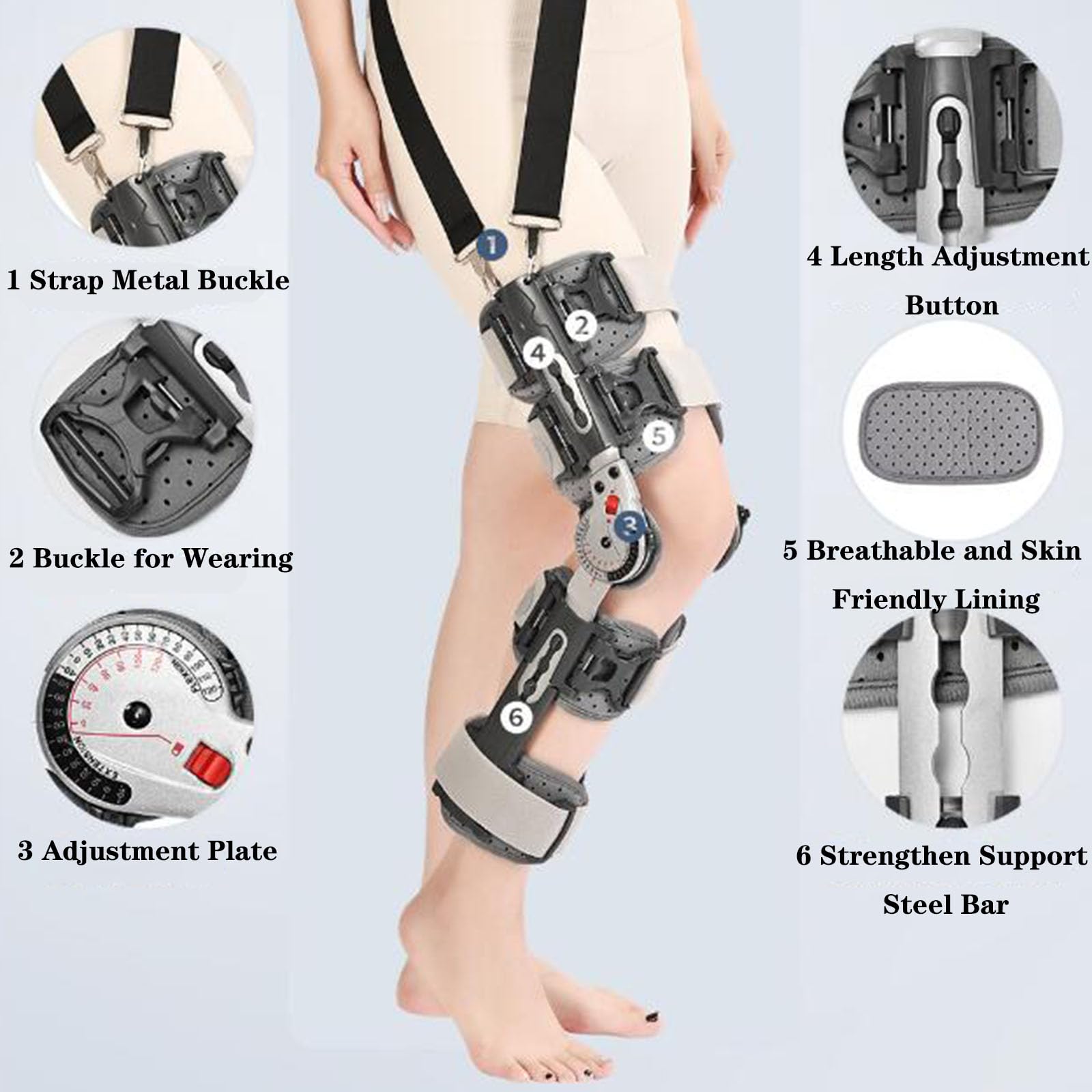 01Supporto di fissaggio dell'articolazione del ginocchio, tutore per ginocchio scaricatore per la stabilizzazione del recupero, supporto ortopedico regolabile stabilizzatore dopo l'intervento chirurg