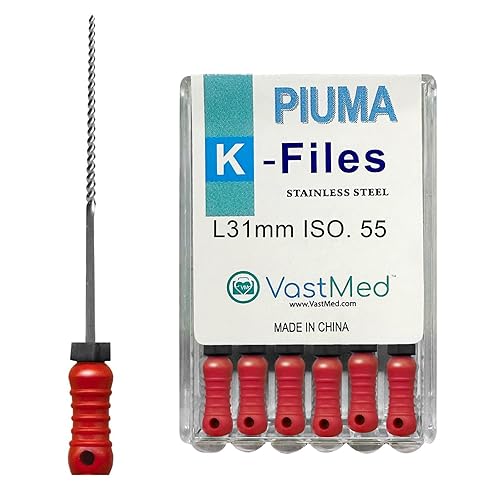 6 puntas de acero inoxidable Piuma #551.220 in de mano  Archivos de endodoncia dental para eliminar la pared del conducto radicular y dragar el