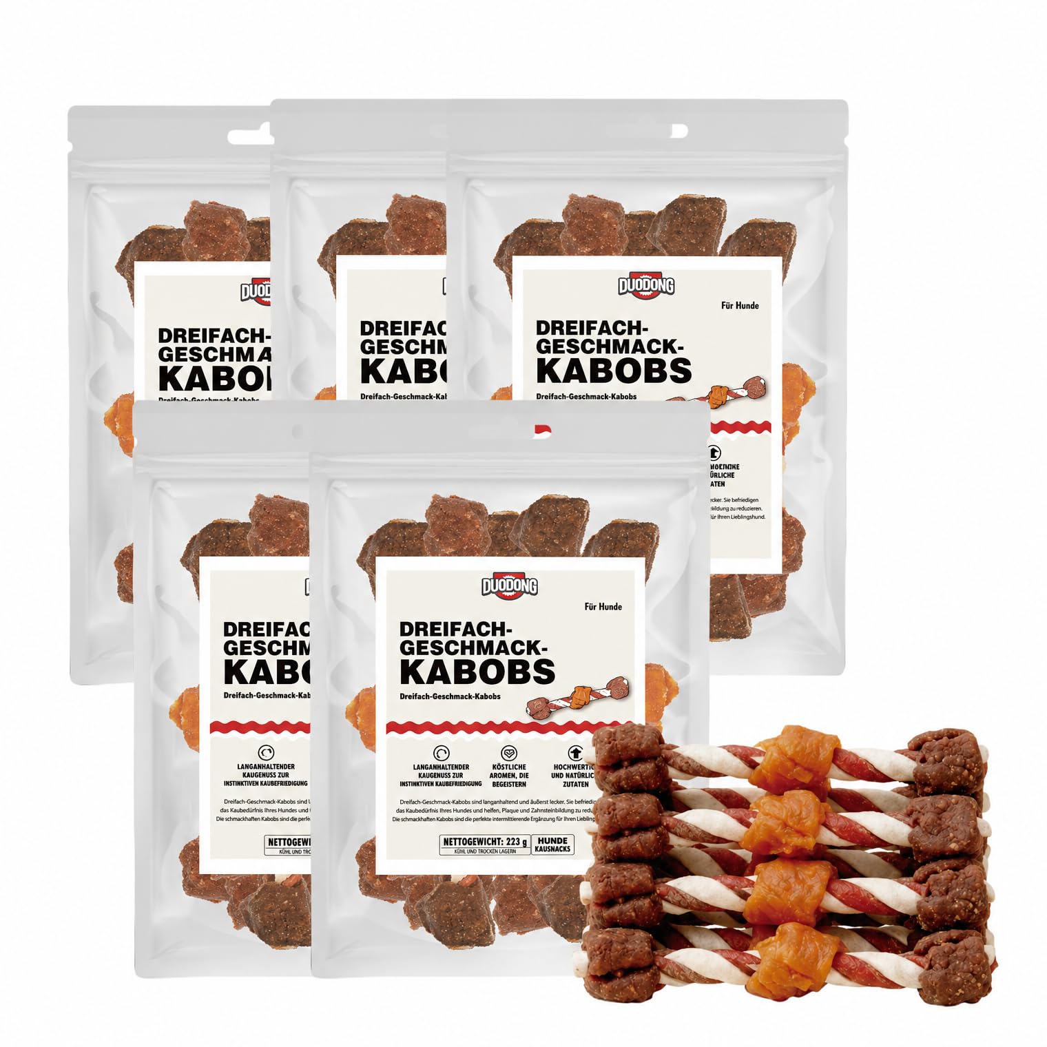 Friandises à mâcher pour chiens - Kabobs triple flavor avec poulet, foie et bœuf - Os à mâcher sans céréales pour les soins dentaires - Récompense riche en protéines pour toutes les races