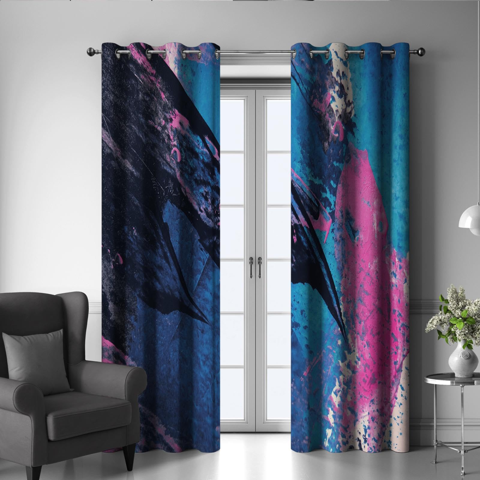 Amazon｜抽象的な大理石のカーテンネイビーブルーピンクの大理石の