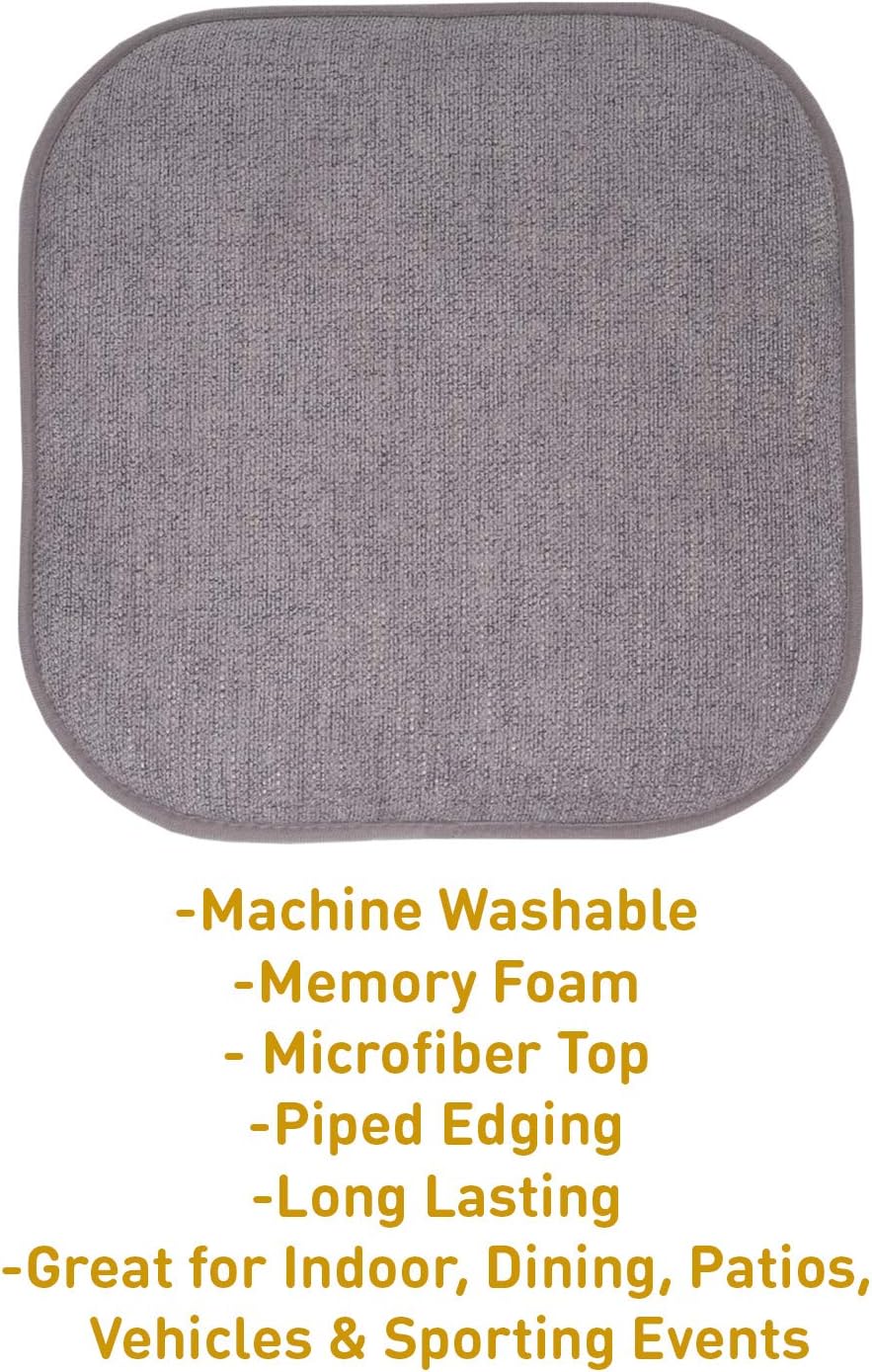 Sweet Home Collection Chair Cushion Memory Foam Pads Honeycomb Pattern Slip Non Skid Rubber Back Rounded Square 16" x 16" Seat Cover, 12 Pack, Alexis Gray/Silver