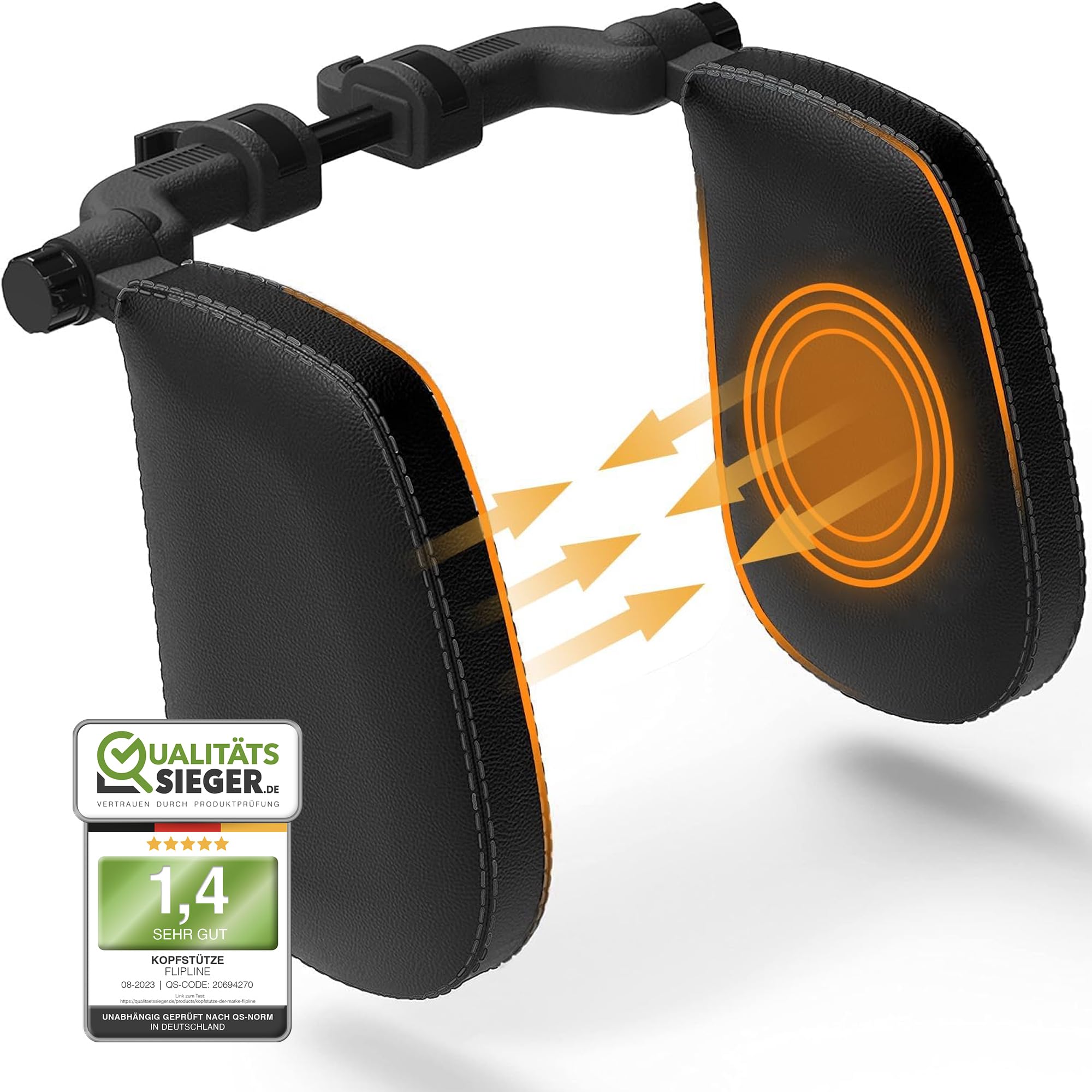 FLIPLINE Kopfstütze Auto Kinder Schwarze Nähte - Bequemes Reisefeeling für Kinder & Erwachsene - Installation in 2 Minuten ohne Schraubenzieher - Nackenstütze Nackenkissen Autokissen Auto Nackenkissen