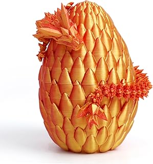 Dragon Egg - Red Mix Gold - Surprise Egg Toy with Flexible Dragon, 3D Printed Gift, Articulated Dragon Egg Fidget Toy (12” Dragon)