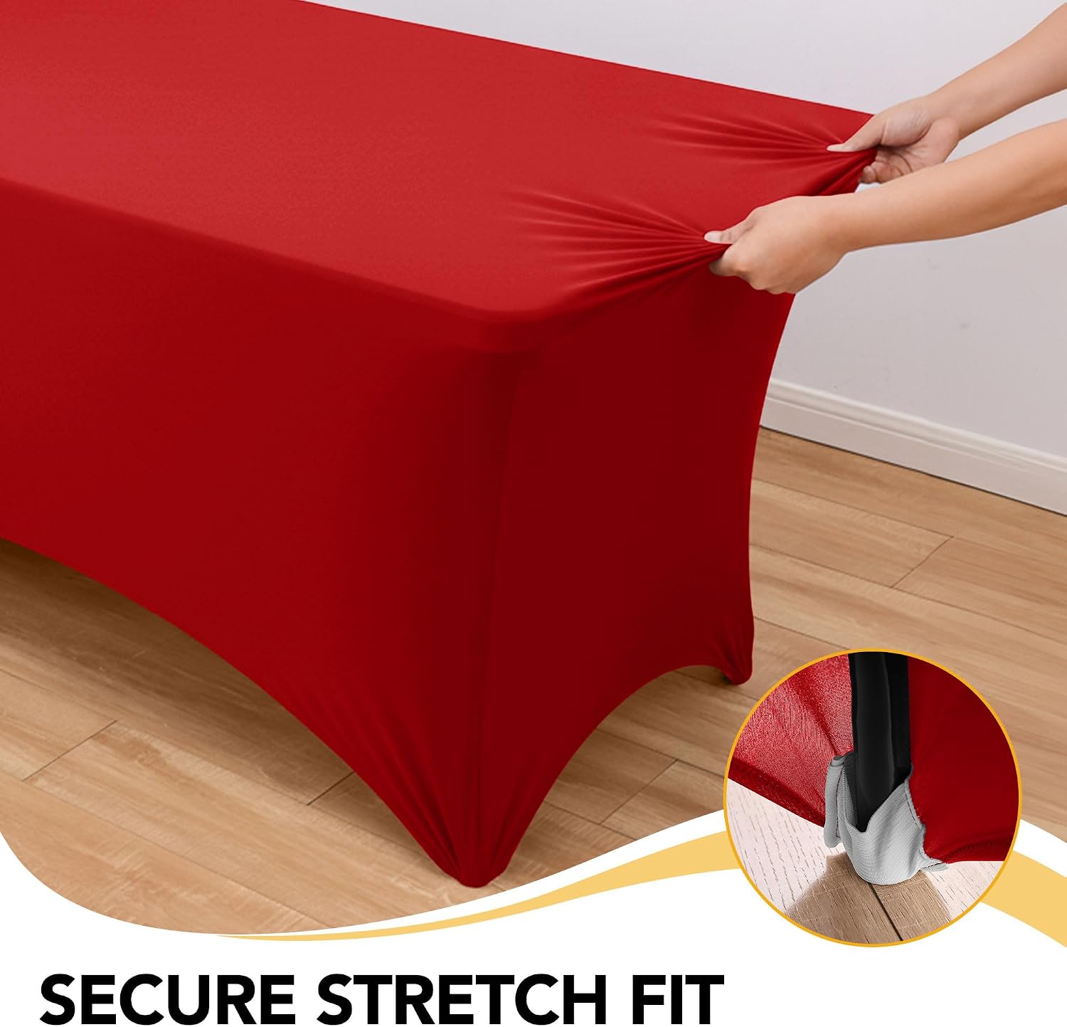 6-Pack Premium Red Spandex Tablecloths for 4ft Rectangle Tables, Stain & Wrinkle-Resistant, Washable Stretch Polyester Fitted Table Cover for Weddings, Banquets, Trade Shows Events thumbnail